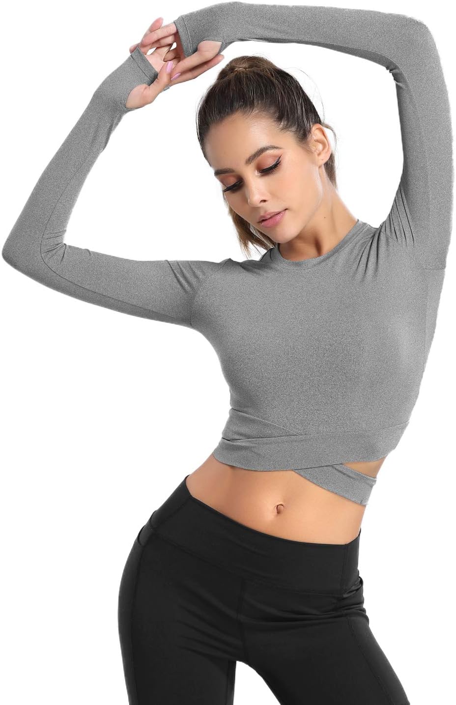 DREAM SLIM Short Sleeve Crop Tops for Women Tummy Cross Fitted Yoga Running Shirts Gym Workout Cropped Tank Tops