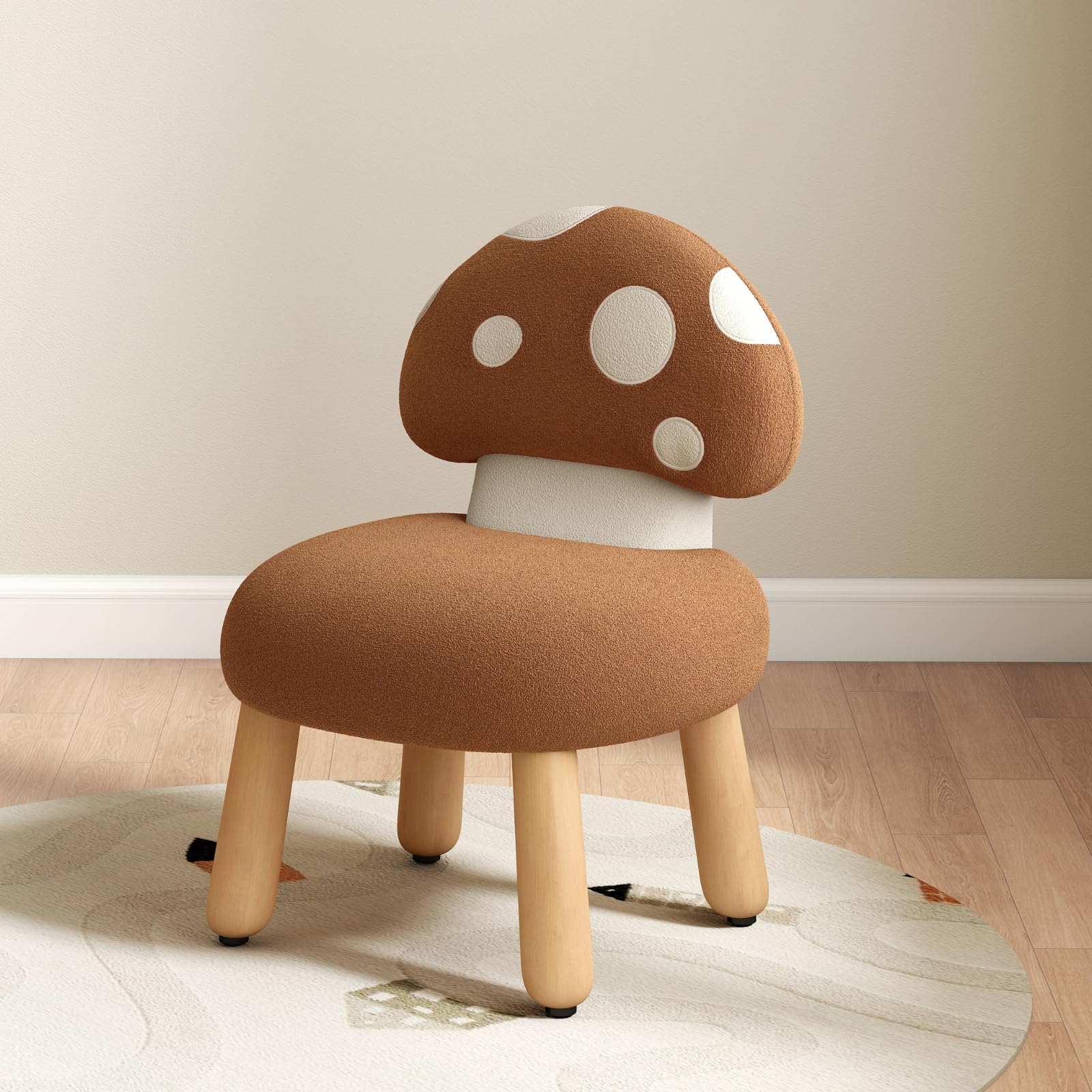 Fauteuil enfant en chenille marron et pieds en bois noble