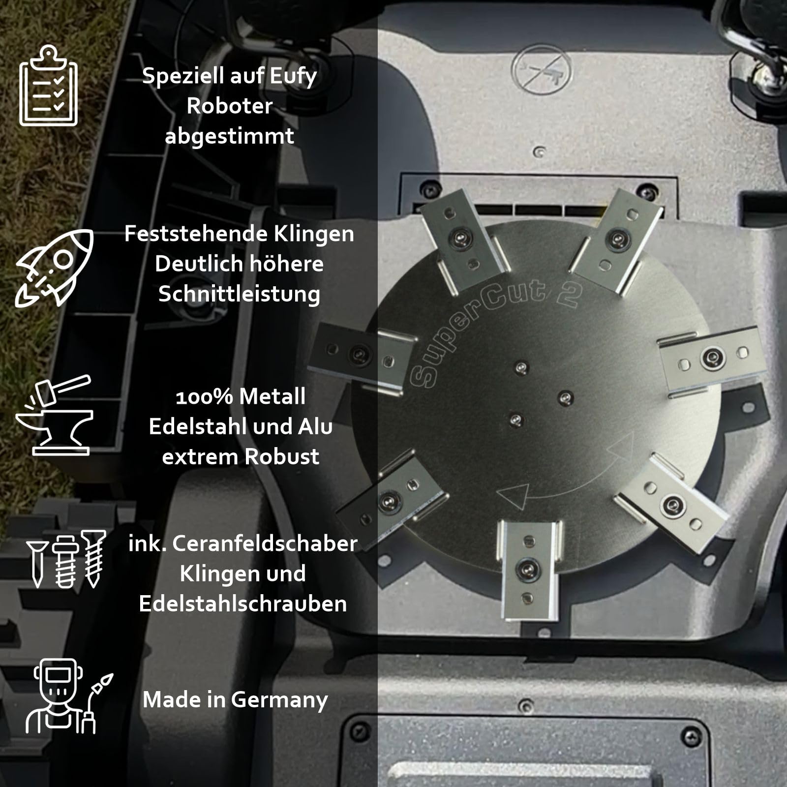 Messerscheibe für Eufy E15 E18 TerraMow S800 S1200, 7 feststehende Klingen