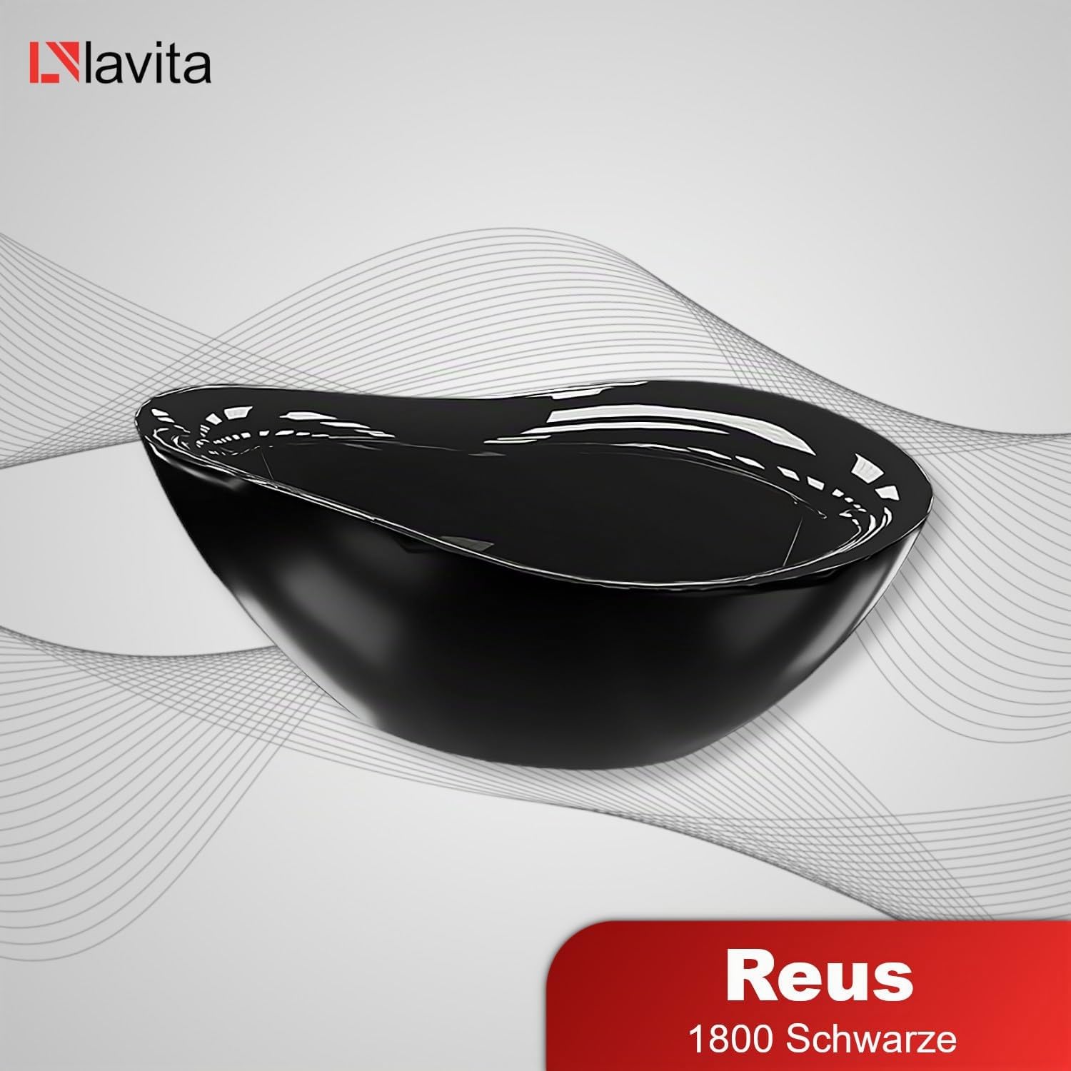 LAVITA Vasca da bagno indipendente Reus Black 1800 Acrilico 180x89x73 cm Vasche da bagno Ovale Forma moderna Vasca acrilica Libera installazione 2 persone 214 L Rivestimento antimicrobico Nero