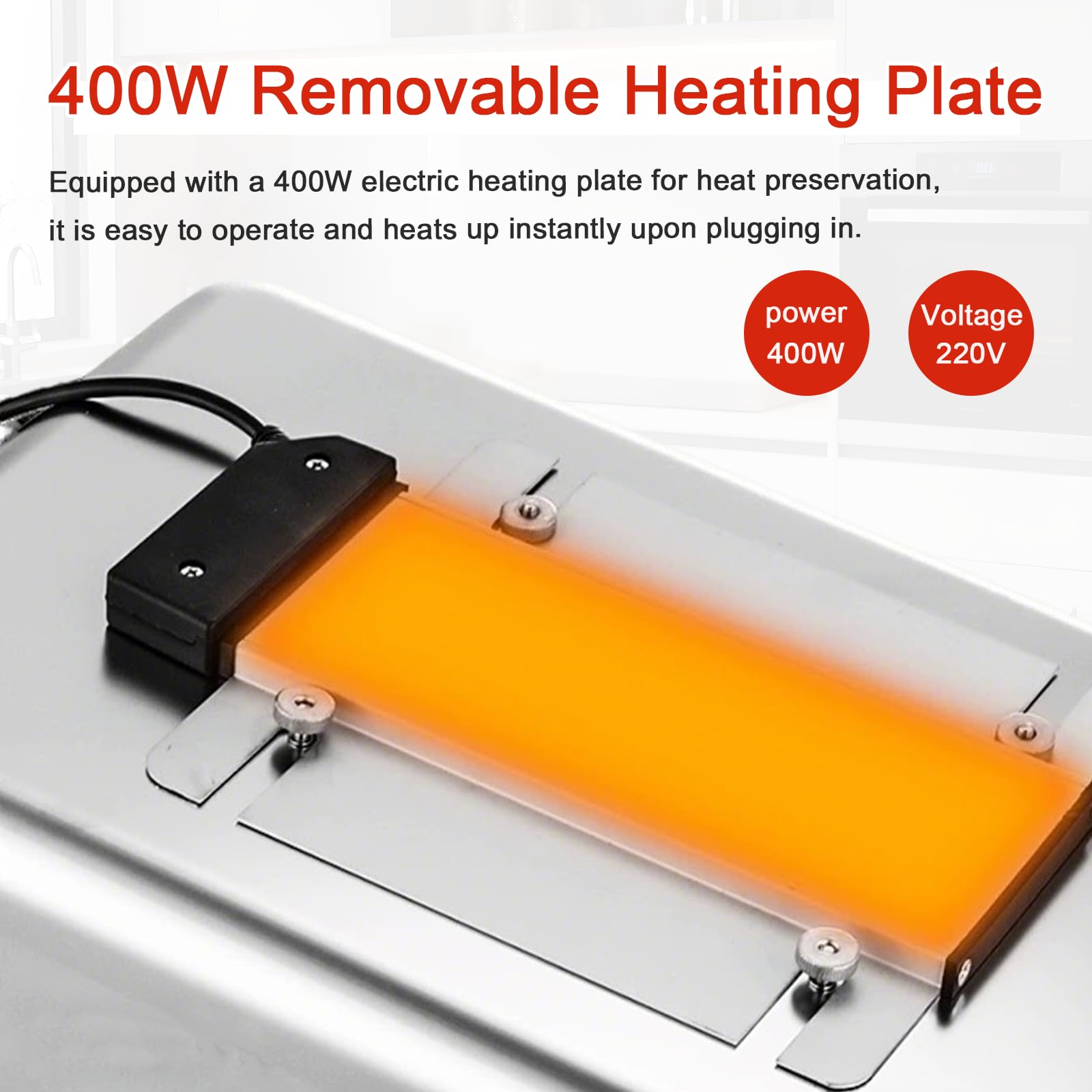 Chafing Dish Buffet Elettrico 9L(1/2 Pan) | Professionale Scaldavivande Buffet Elettrico Acciaio Inox Temperatura Regolabile per Catering Buffet con Coperchio in Vetro