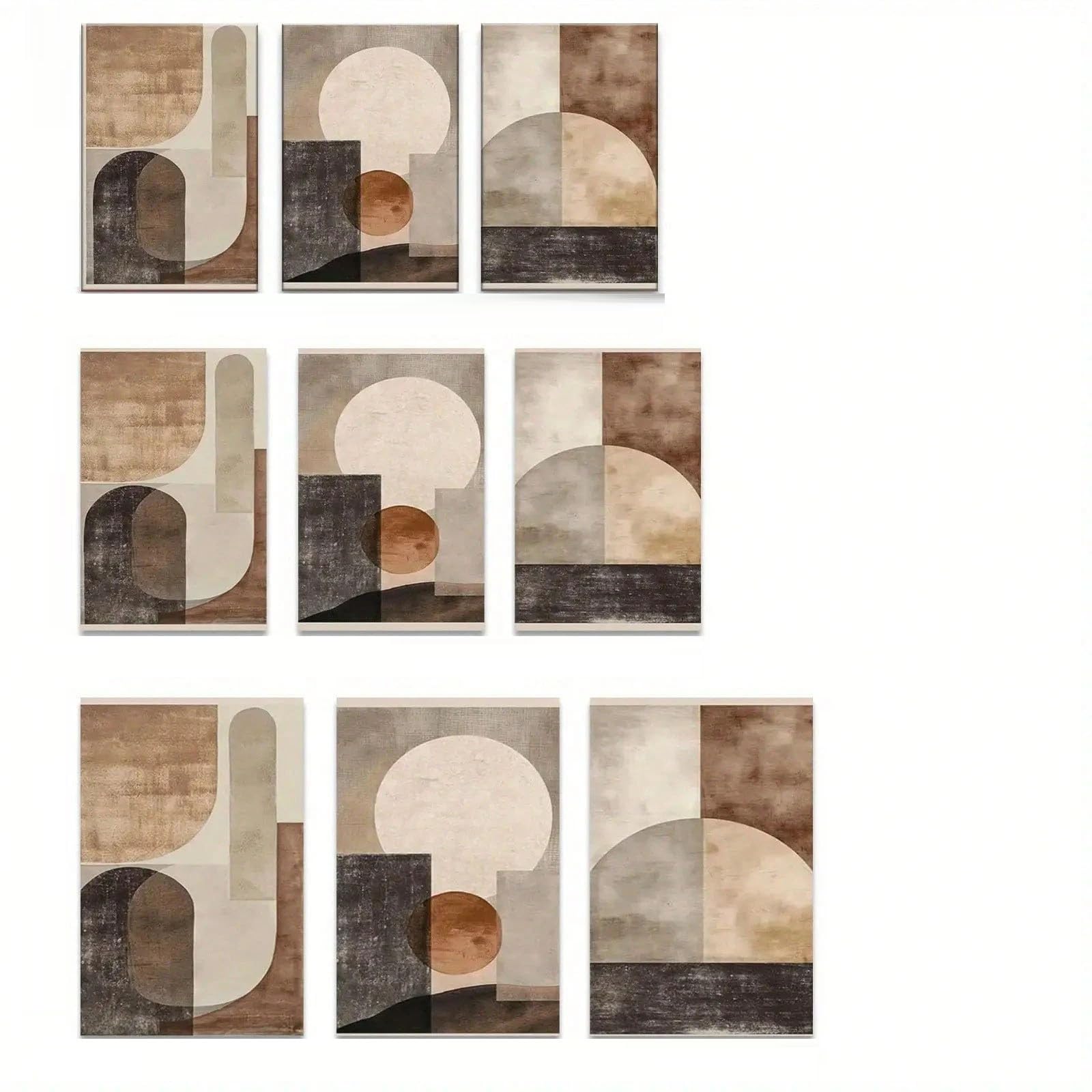 3 lienzos abstractos geométricos en tonos beige y marrón para decoración de habitaciones (50x70cm x 3 / Sin marco)