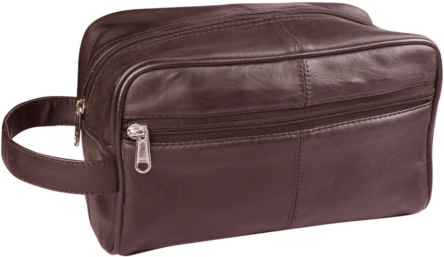 Mens Womens Genuine Leather Hanging Travel Overnight Wash Gym Toiletry Shaving Cosmatic Case Bag 3540 (Brown)