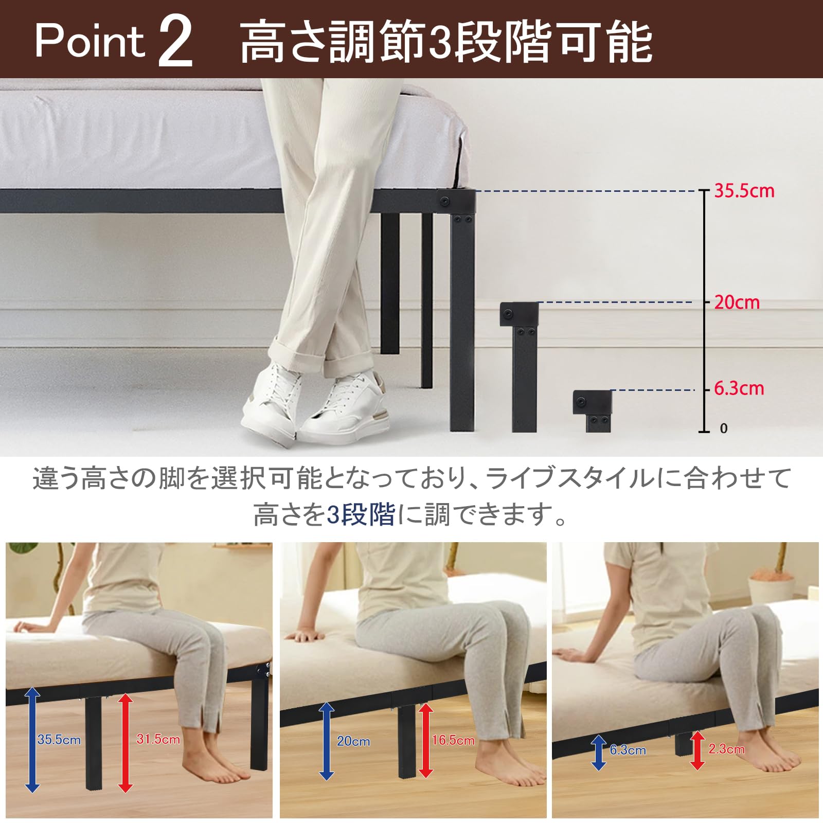 Amazon｜【5年保証】 ベッドフレーム ゼミダブル 3段階高さ調整 すのこ