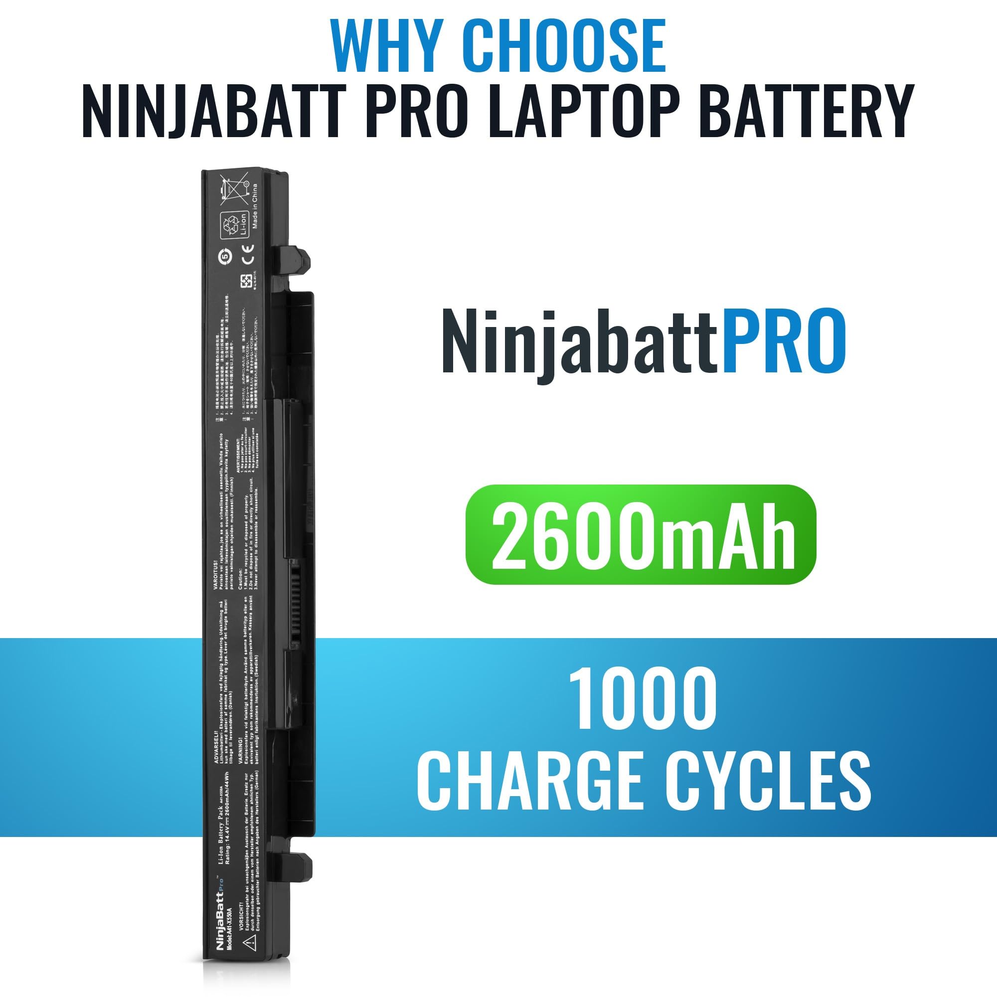 NinjaBatt Batteria Pro per ASUS A41-X550A A41-X550 F550 F450 X550 R510C A550 K550 P550 X550C X550DP X450 A550L X550J R510 - Samsung Cellule [4 L/260 0 mAh/37 Wh]