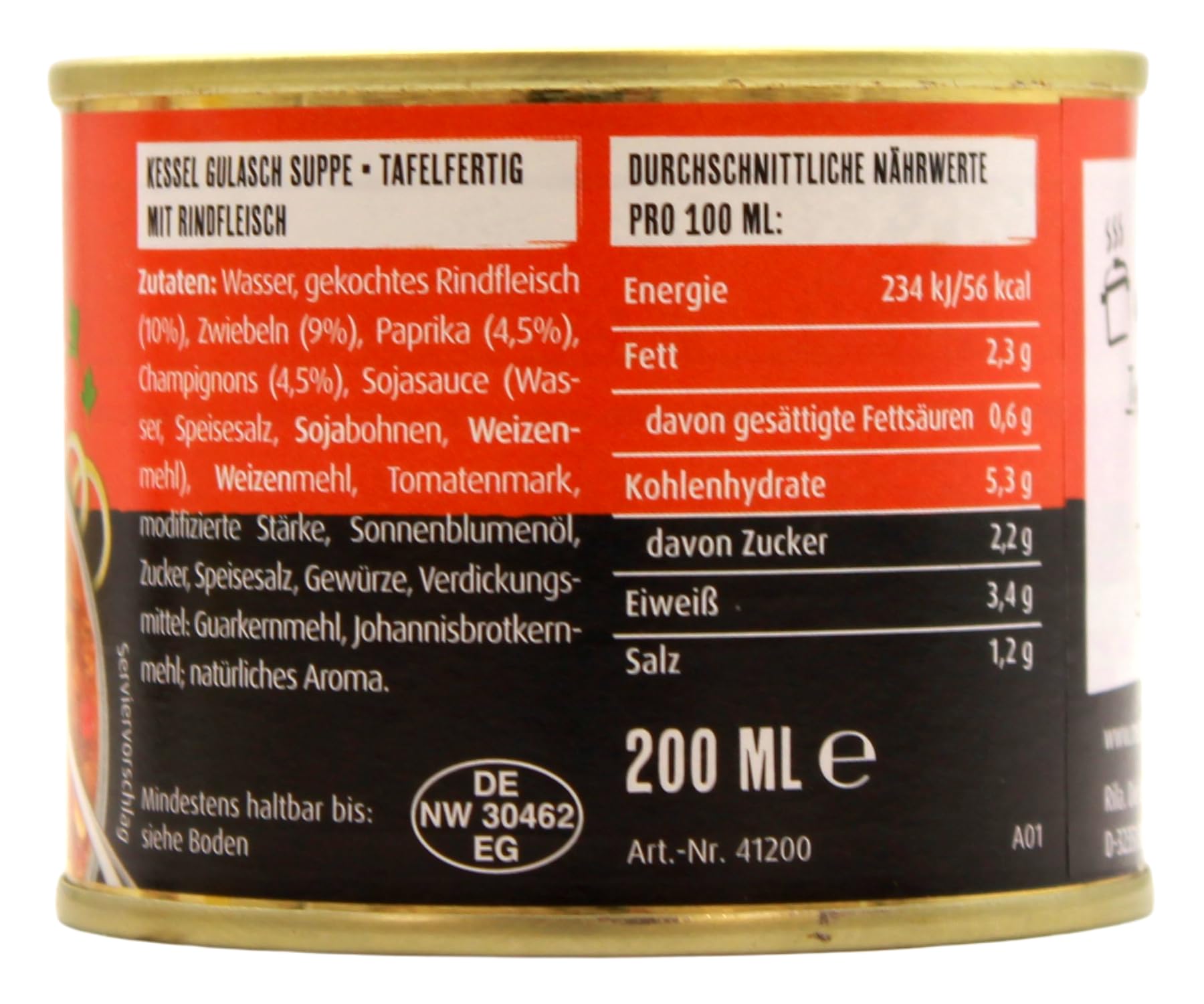 Menzi Kessel Gulasch Suppe mit Rindfleisch, 4er Pack (4 x 5 x 200ml Dosen)