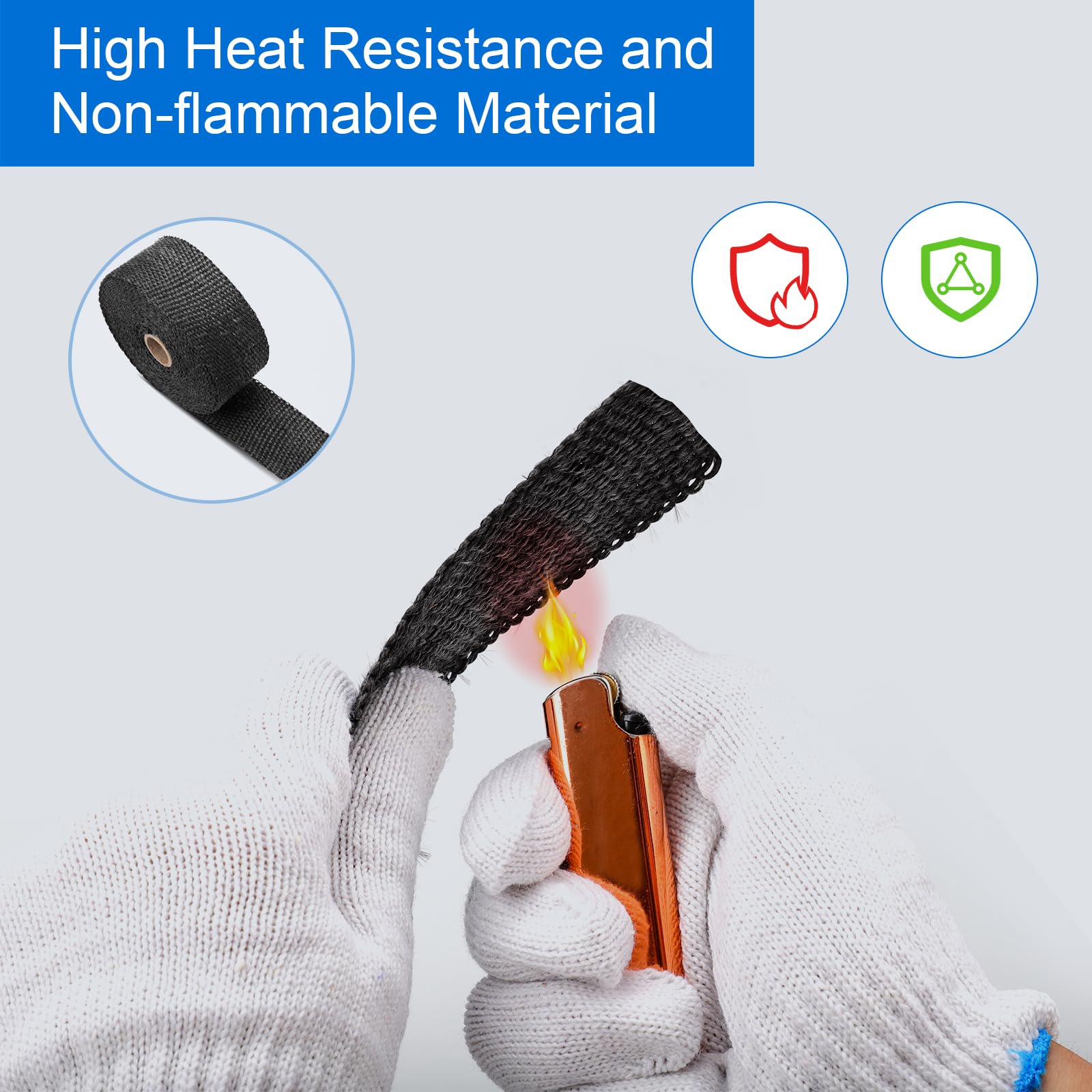 Nastro Sigillante dello Scarico, 6mx5cm Bende Termiche Moto Nastro Termico Protezione Calore Scarico Benda Termica Scarico con 10 Fascette Metalliche per Collettori Automobile e Tubo Scarico Moto