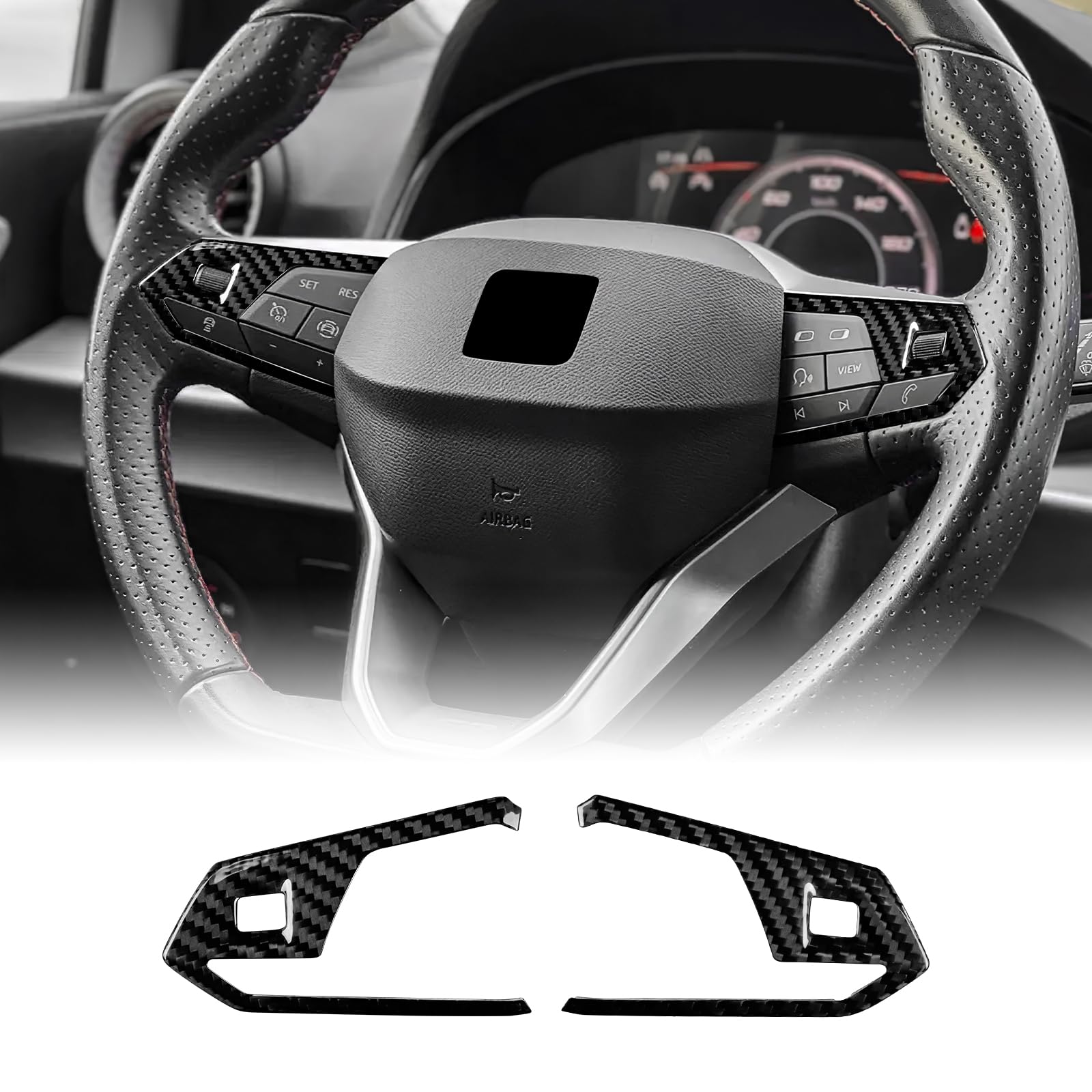 KUNGKIC Dry Kohlefaser Auto Lenkrad Frame Lenkradtasten Für