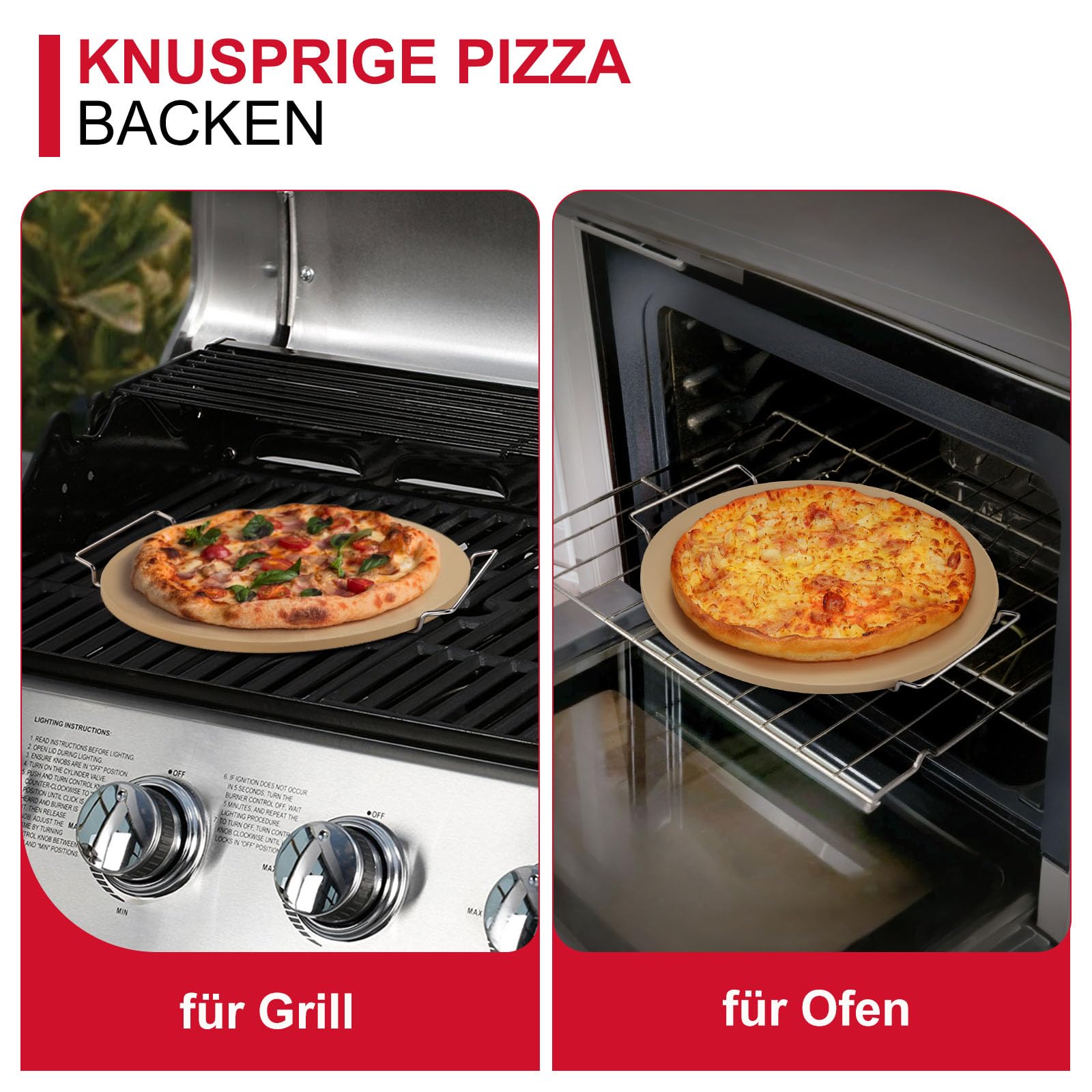 Unicook Rund Pizzastein Brotbackstein für Backofen 33 cm - Pizzastein für Gasgrill, Pizza Backstein für Brot Keksen, Pizzapfanne aus Cordierit
