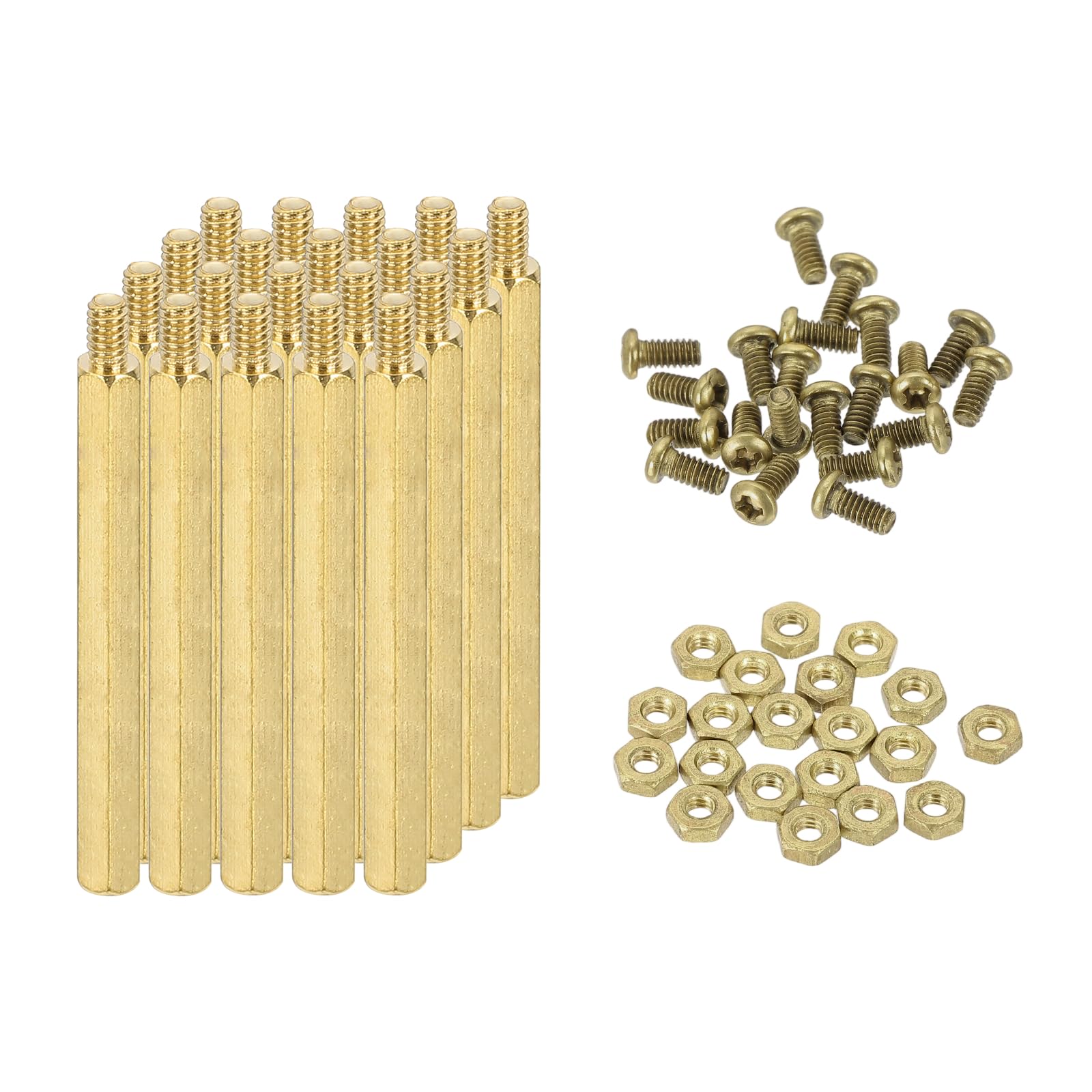 sourcing map M2 Male Brass Hex Spacer Standoffs Screws Nuts, 20 Set Hex Column Screw Nut Assortment Kit M2*27+3 Threaded Standoff for Raspberry Pi PCB Motherboard DIY โ image 1