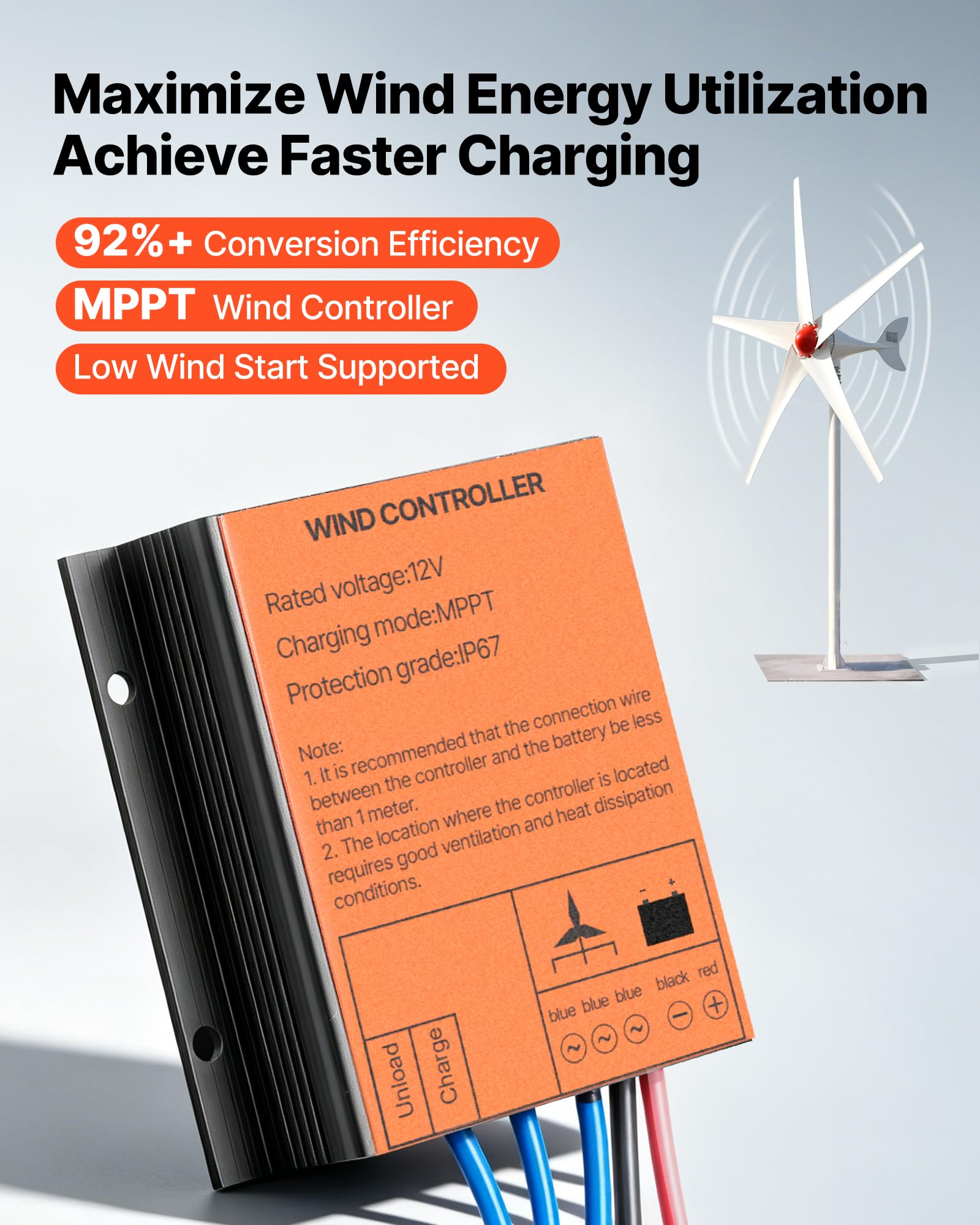 VEVOR 800W 12V Horizontale Windkraftanlage Windturbine mit MPPT-Laderegler, 5 Rotorblätter, 3-Phasen-Wechselstrom, IP67 & Überladeschutz, Windgenerator für Wohnhaus Bauernhof RV Marine & Inselsystem