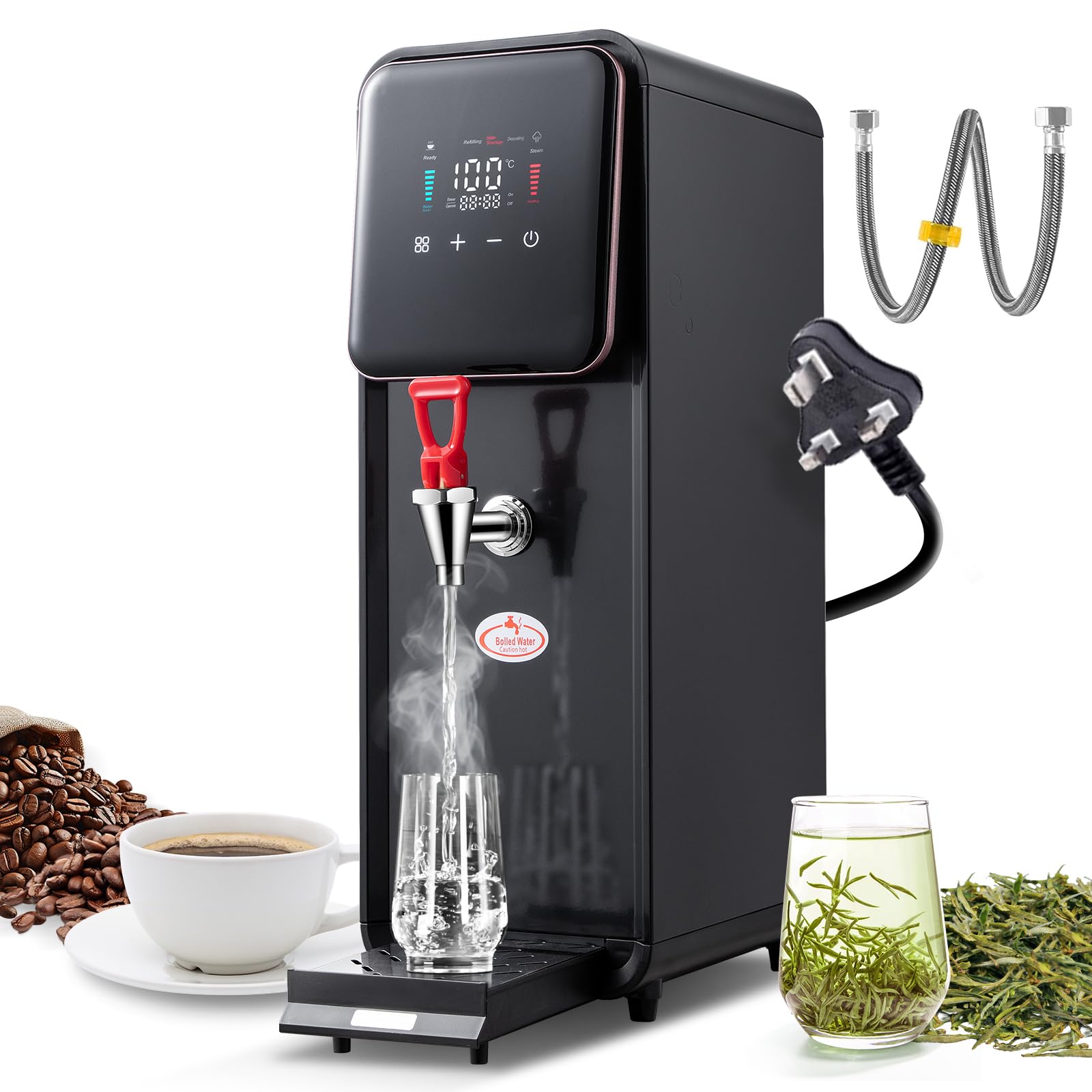 TERUISI 12L Commercial Hot Water Dispensers 2500W Large Hot Beverage Water Dispenser for Hotels, Restaurants, Bar Temperature Adjustable, 50L/H Large Output, 304 Stainless Steel Inner