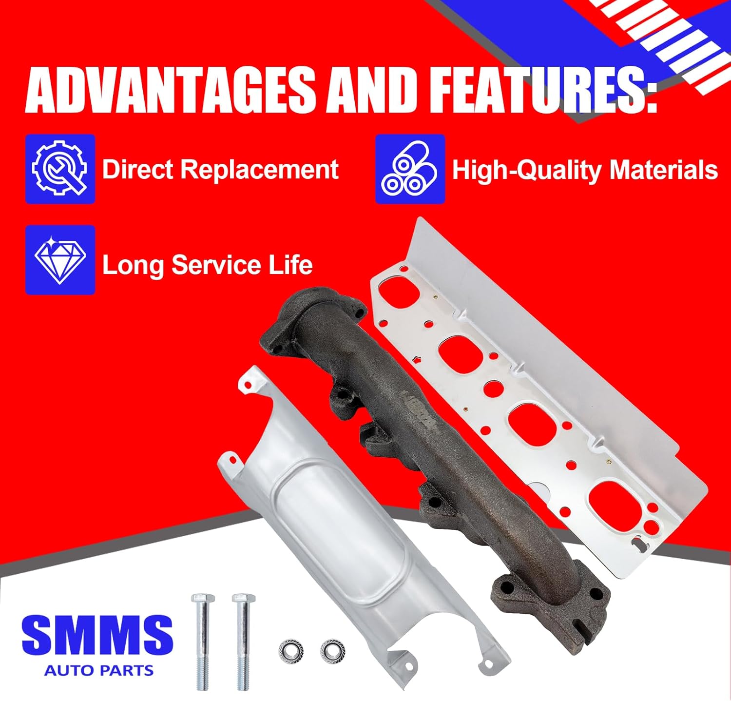 SMMS 674685 Exhaust Manifold With 1 Heat shield 1 Gasket 2 Bolts And 2 Nuts for Ram 1500 2013-2018, 2500 2014-2021, 3500 2013-2020, 1500 Classic 2019-2024 Replaces OE 5045486AA 68591585AA