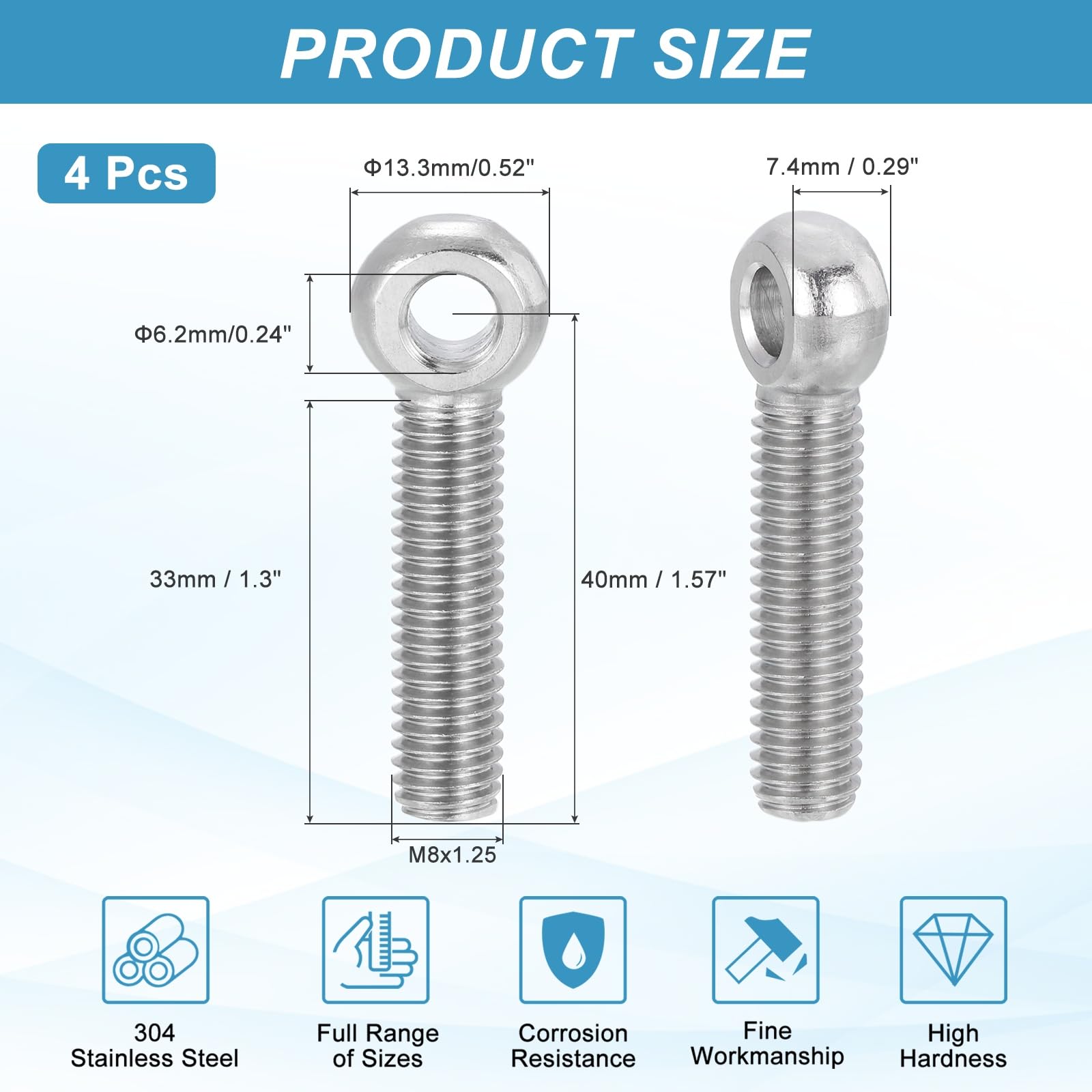 PATIKIL 4 Pcs M8x40mm Shoulder Swing Lifting Eye Bolt - Image 2