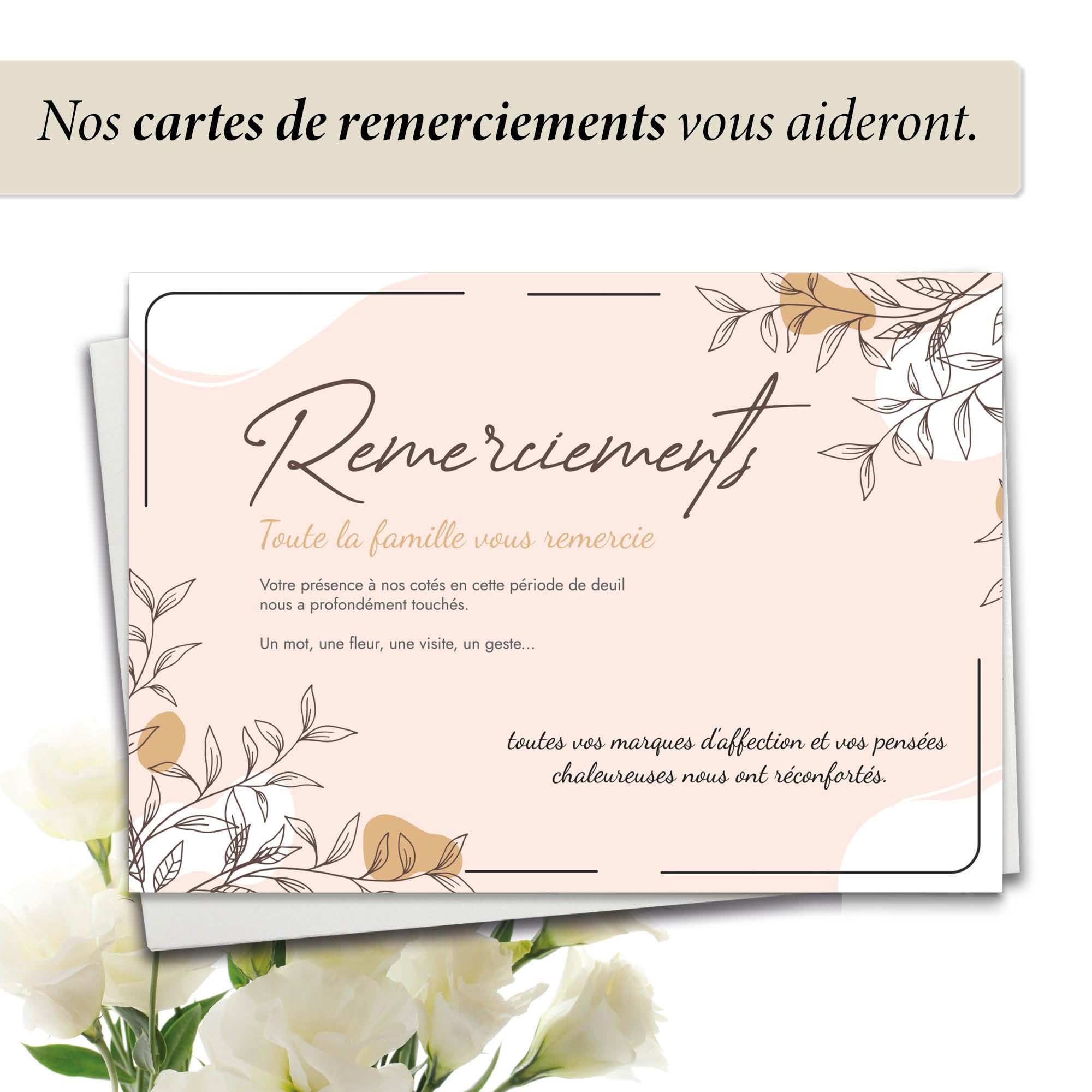 Cartes Remerciements Deuil - Lot de 25 Cartes + 25 Enveloppes | Cartes Condoléances Décès Obsèques ou Enterrement | Papier Mat 300g de Haute Qualité | Dos Vierge à Personnaliser | Format 14,8x10,5 cm