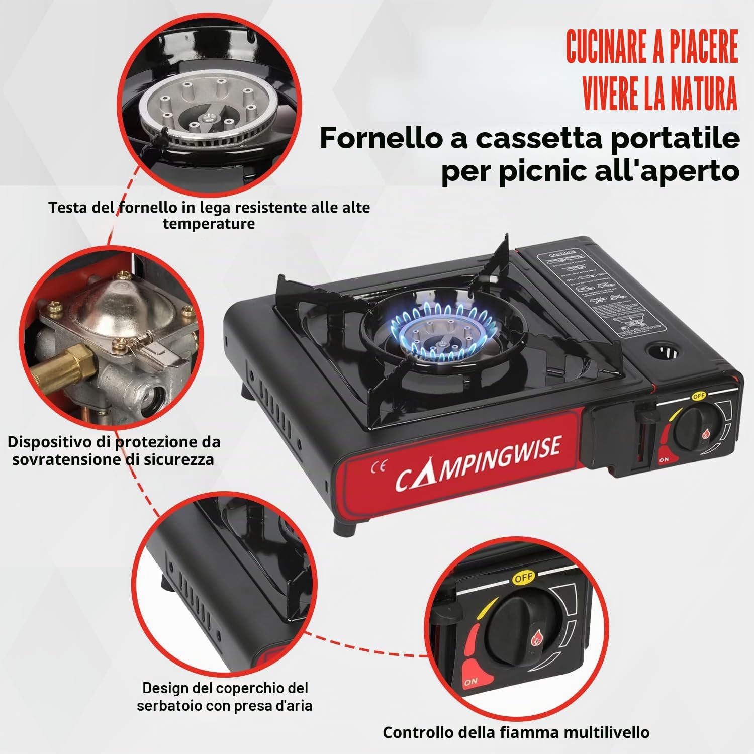 Fornello Da Campeggio Portatile A Gas - Fornello Da Campo A 1 Bruciatore Con Valigetta - Attrezzatura Da Campeggio E Utensili Da Cucina Per Attività All’Aperto, Viaggi E Famiglia – Campingwise