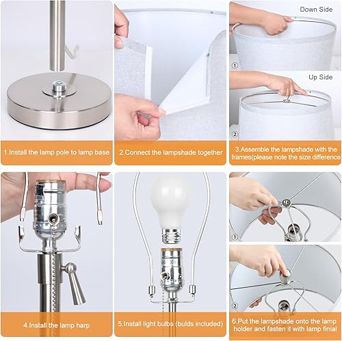 Miniatura 6 de Juego de 2 lámparas de mesa, lámparas de mesa altas plateadas para mesas auxiliares de sala de estar, lámpara de altura ajustable de 22 a 30