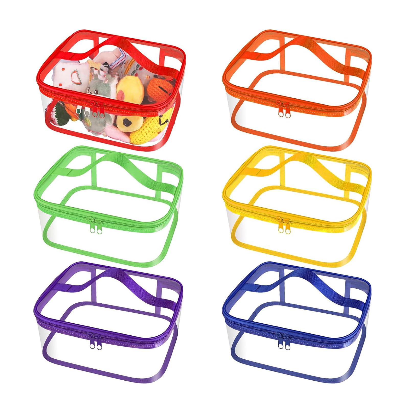 Livoravoli 6pcs Clear Toy Storage Bags, Zipper Storage Bags for Small Toys, Travel Toy Bag, Waterproof Toy Storage Organizer Pouch with Zipper for Board Game, Building Blocks, Puzzles