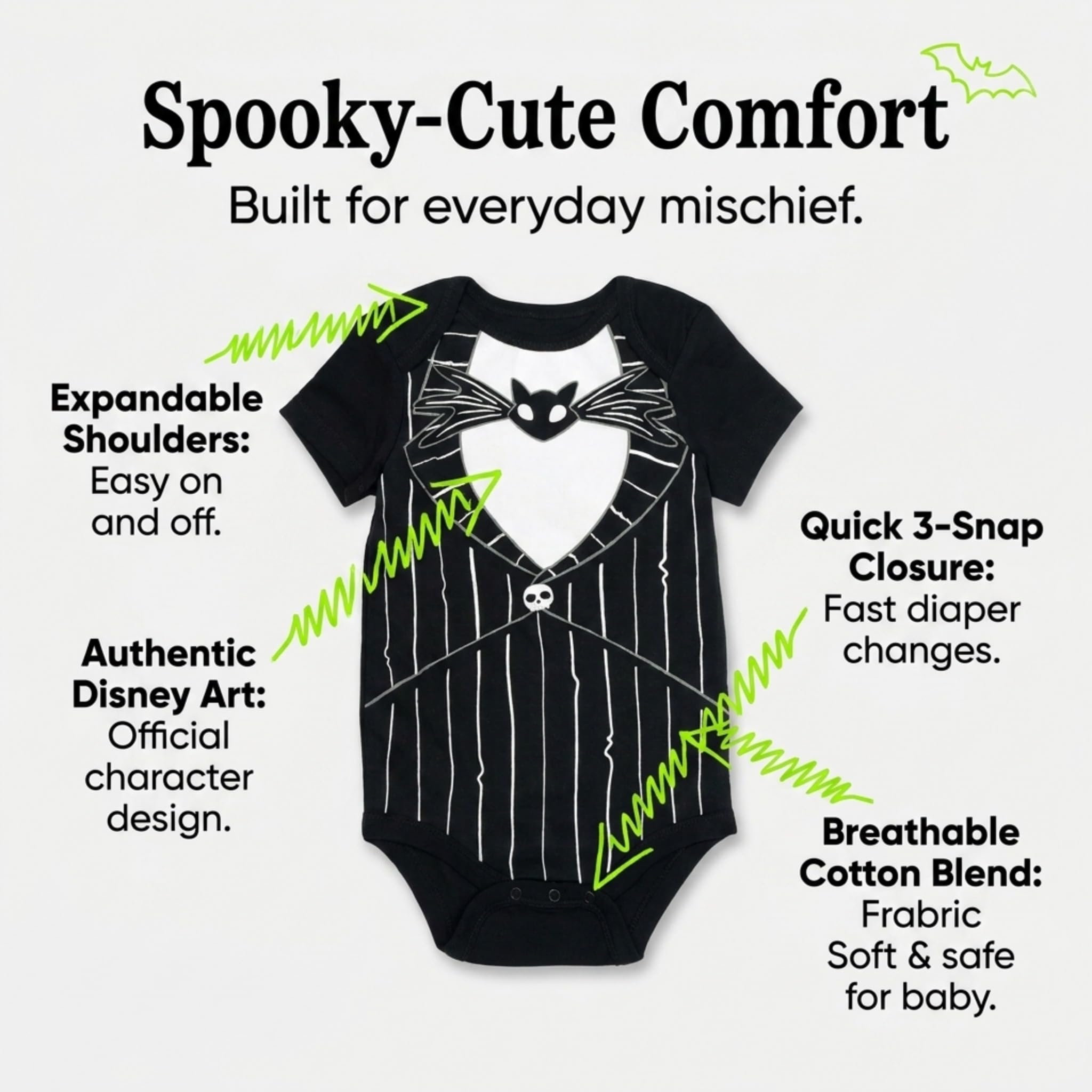 Disney Nightmare Before Christmas Sally Jack Skellington - Paquete de 5 mamelucos para recién nacidos a bebés