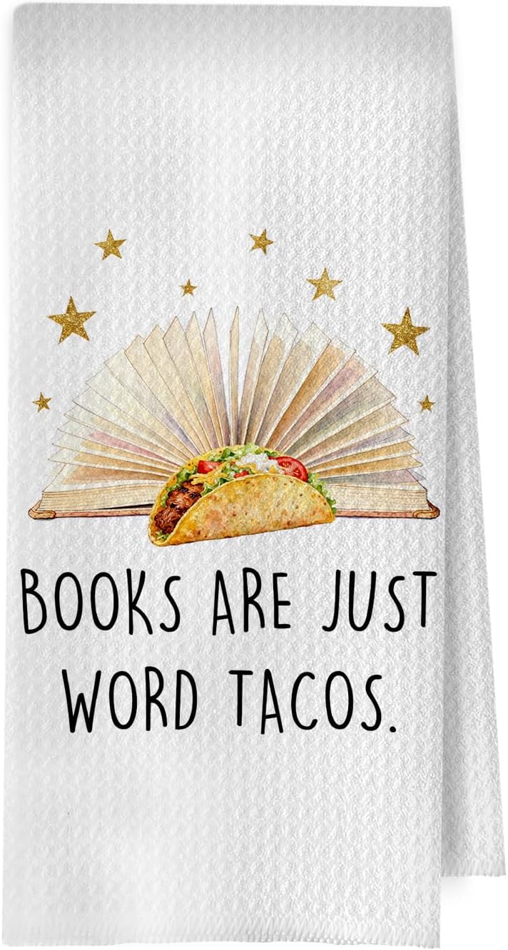 Taco Gifts Kitchen Towels - Funny Librarian Gifts Decorative Waffle Dish Towels, Taco Bar Decorations, Hostess Mexican Gift Hand Towel, Hostess Gift Tea Towel, 16×24 Inches