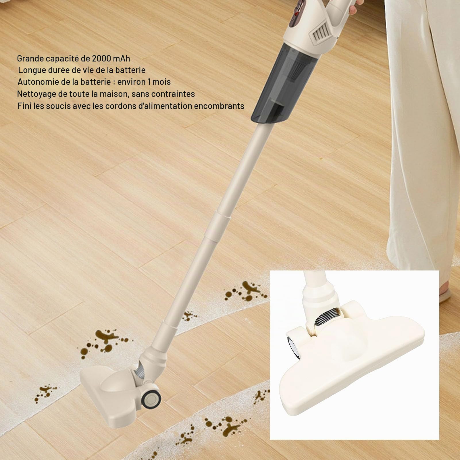 Aspirateur à Bâton Puissant, Aspirateur Vertical Portatif Portatif, Brosse Rotative à 270 Degrés pour Tapis et Poils d'animaux
