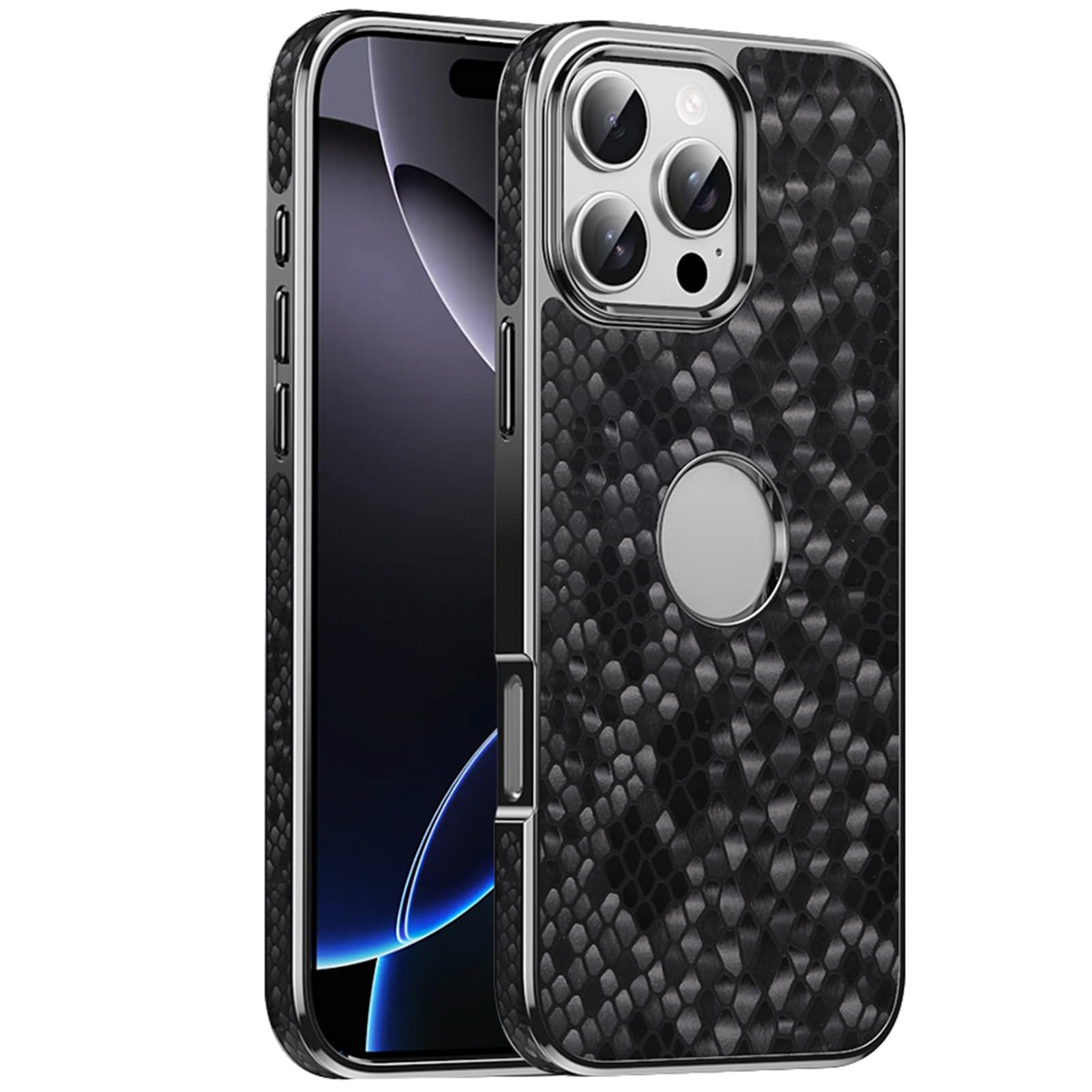 Luksusowe etui do iPhone 16 Pro Max / 16 Pro / 16 Plus/16, etui z prawdziwej skóry, etui na telefon komórkowy z widocznym logo i powłoką, smukłe etui ochronne, czarne, 16 Plus