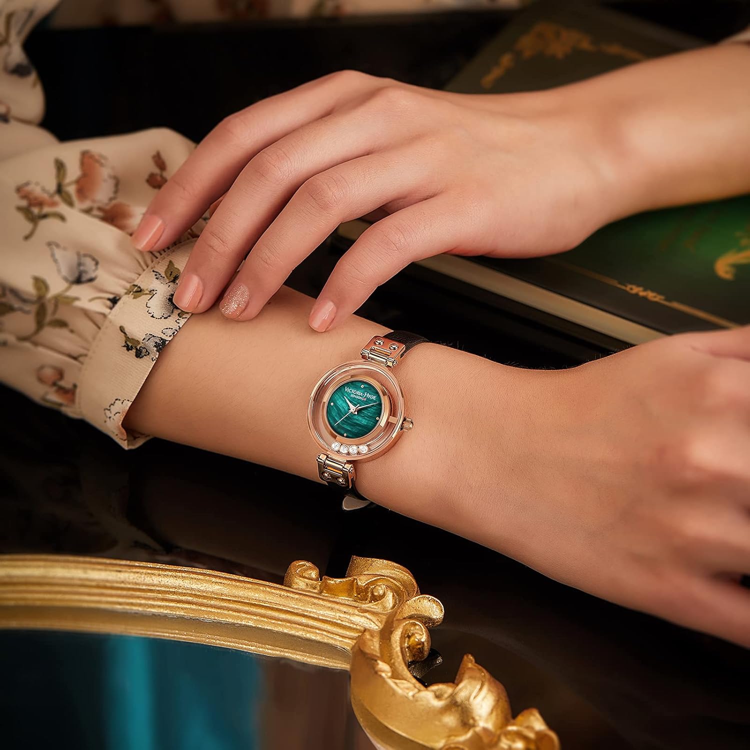 VICTORIA HYDE Small Dial Ladies Watches, Green Face Black Womens Leather Watches - Image 5