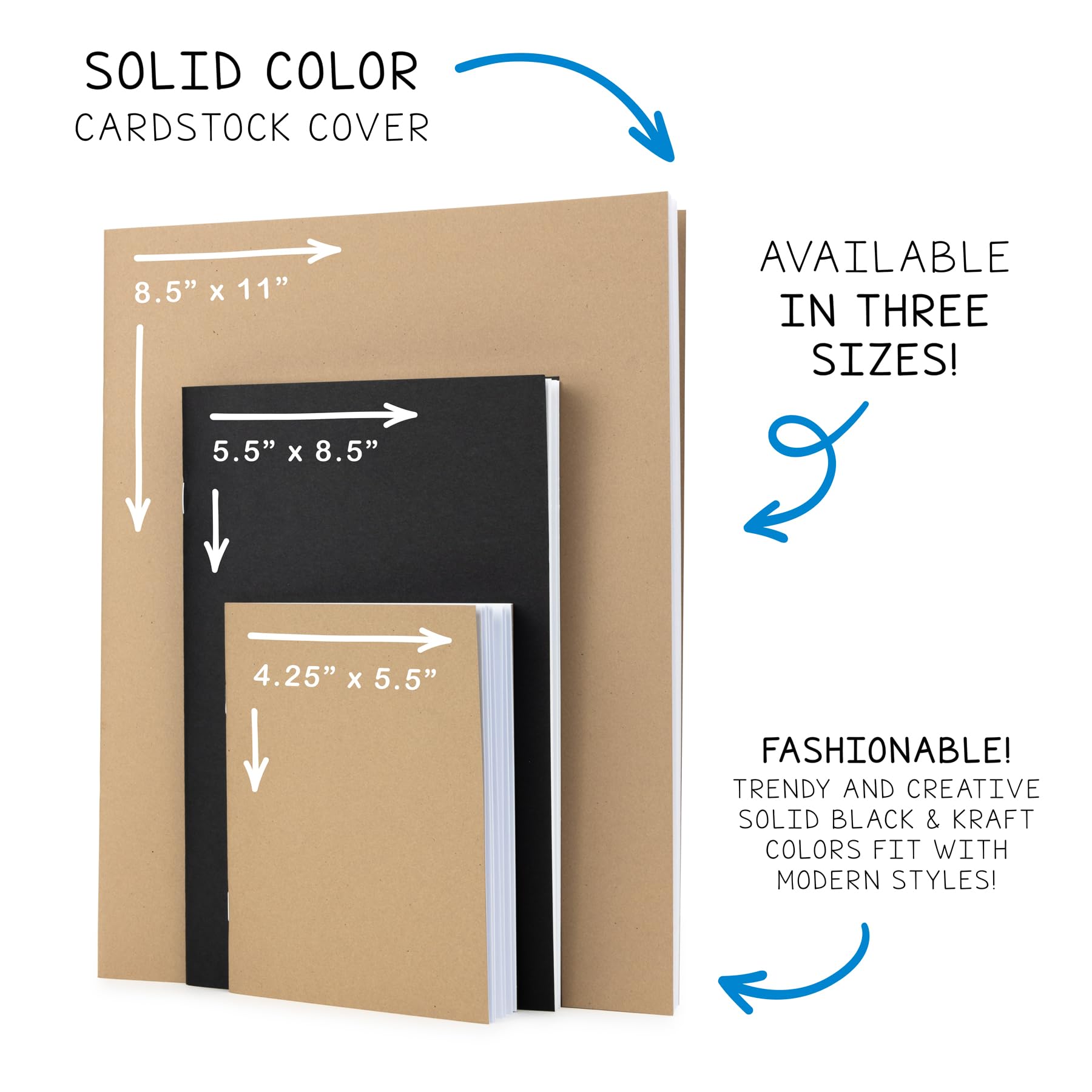 Hygloss Libros de papel kraft en blanco y libros negros, juego de 50 cuadernos sin forro para diario, bocetos, escritura, 32 páginas blancas, 5.5 x 8.5 pulgadas, 25 libros kraft y 25 libros negros