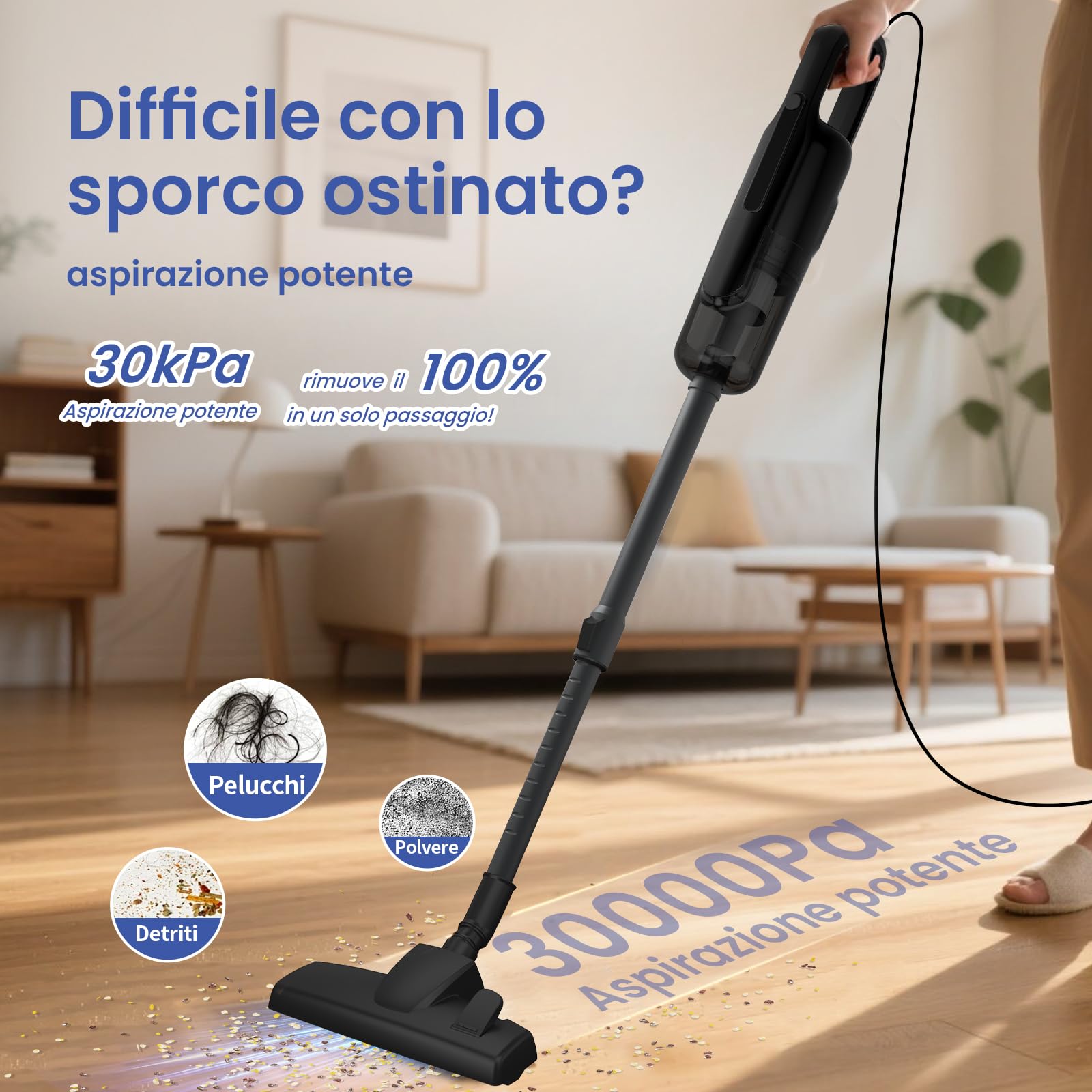 VersLife C8PRO Aspirapolvere con Filo, Scopa Elettrica 30KPa 600W con Bocchetta Senza Spazzola, Aspirapolvere Potente con Cavo da 5M, Filtro HEPA, Tubo Telescopico, per Pavimenti, Tappeti e Tende