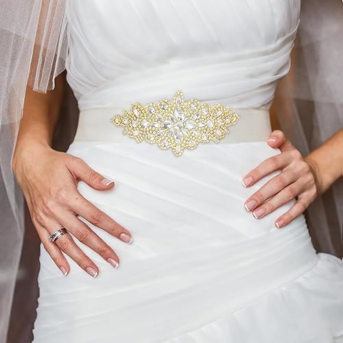 Vista 21 de DUOBAO Rhinestone Pearl Bead Applique Iridescent Rhinestones Appliques for Dresses Vintage Crystal Bridal Sash Wedding Dress Belt