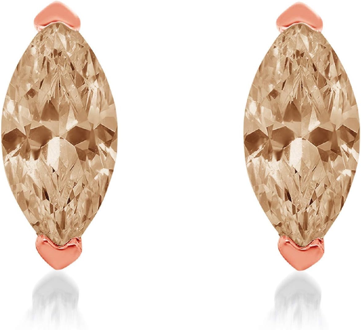 14K Rose Gold Simulated Champagne Diamond Stud Earrings with Screw back - Hypoallergenic, 1 cttw - Minimalist Women's Fine Jewelry - Image 8