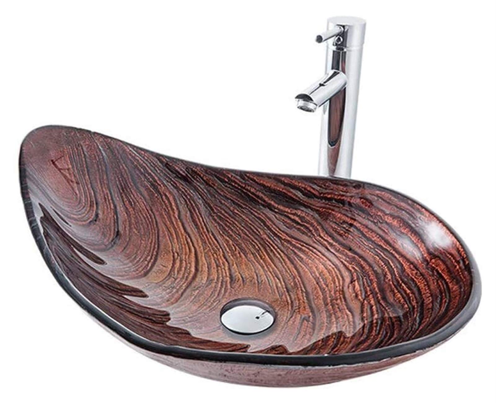 WOTZOV Vanity Unit With Basin,Bathroom Basin Vessels Sink Countertop Basin, Gradient Color Vessel Vanity Sink 21.65" Tempered Glass Above Counter Bathroom Washing Basin,Blue,Blue,Red Brown
