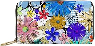 Carteiras de couro para mulheres bolsa abstrata floral borboletas femininas de couro porta-cartões organizador com bloqueio de carteiras de viagem, Borboletas florais abstratas, 7x4.3x0.8 Inches