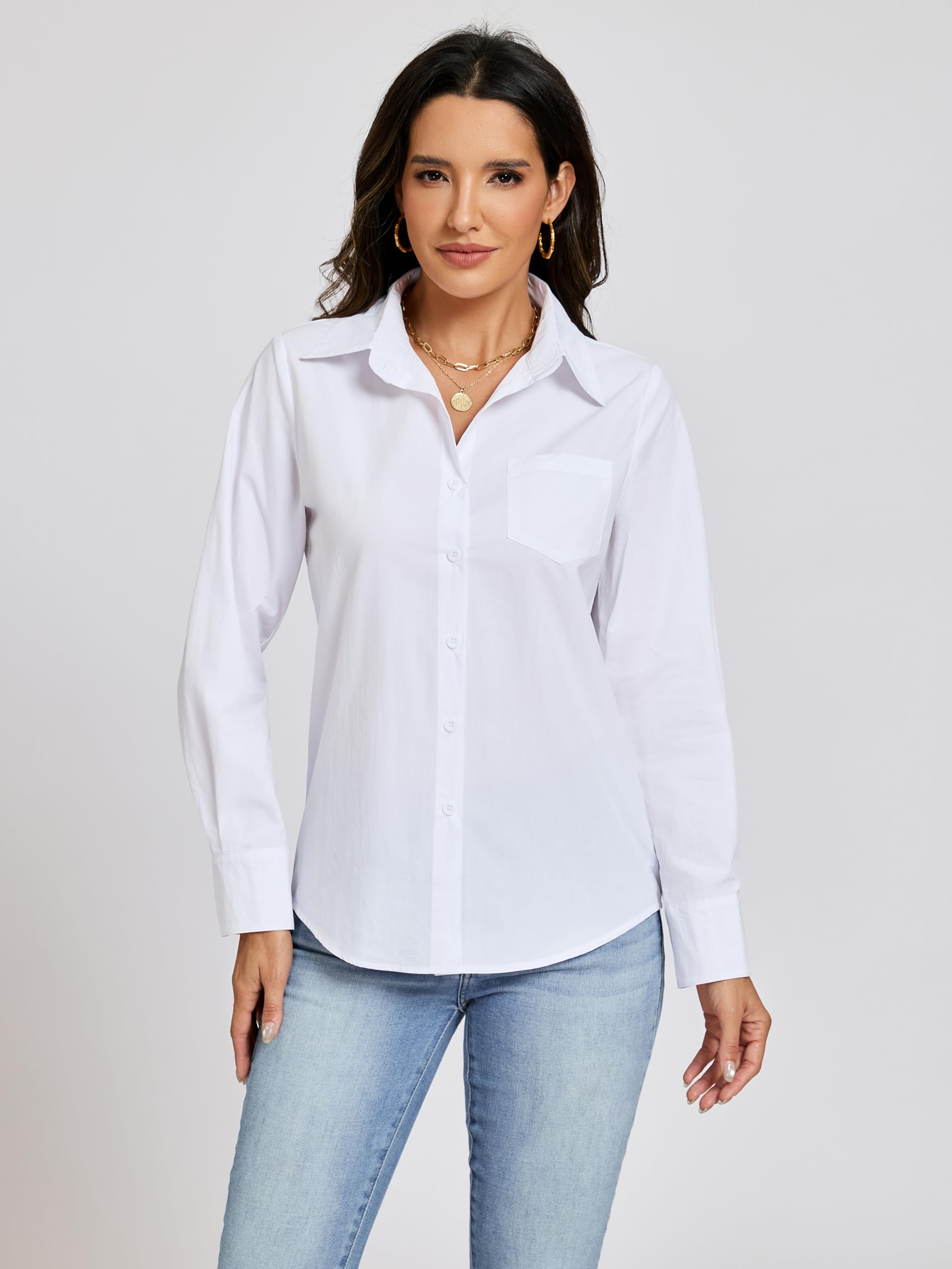 Chemisier Femme Chic et Élégant Coton 100% Chemisiers Manches Longue Boutons Haut Confortable Business Office Top