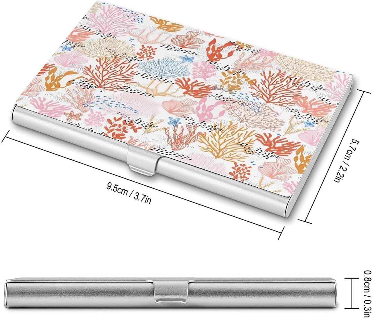 Coral Reef Business Card Holder Aluminum Alloy Cards Case Flip Cover Slim Name Card for Men Buckle Style Shut Professional Cards Case for Office Workers