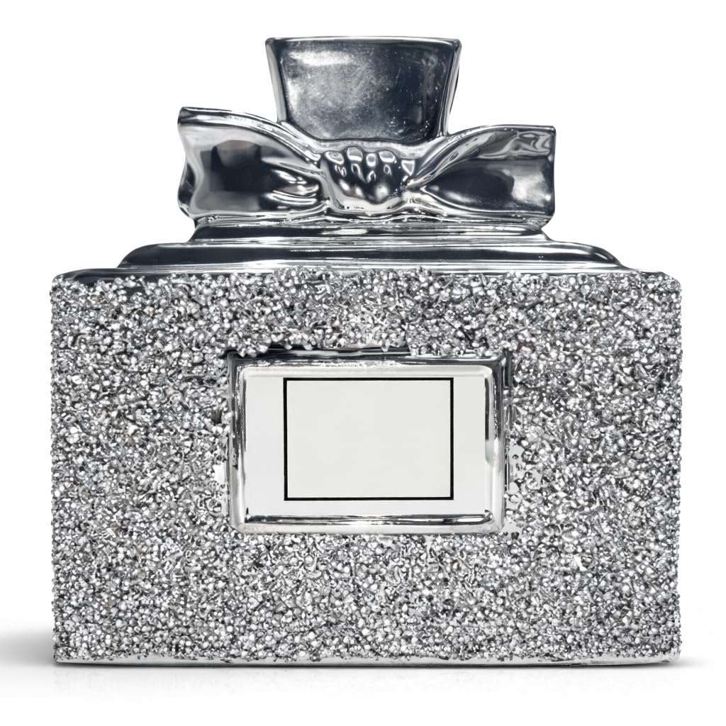 Segoy Silver Crushed Diamond Sparkly Perfume Bottle Ornament Shelf Sitter - 15Cm