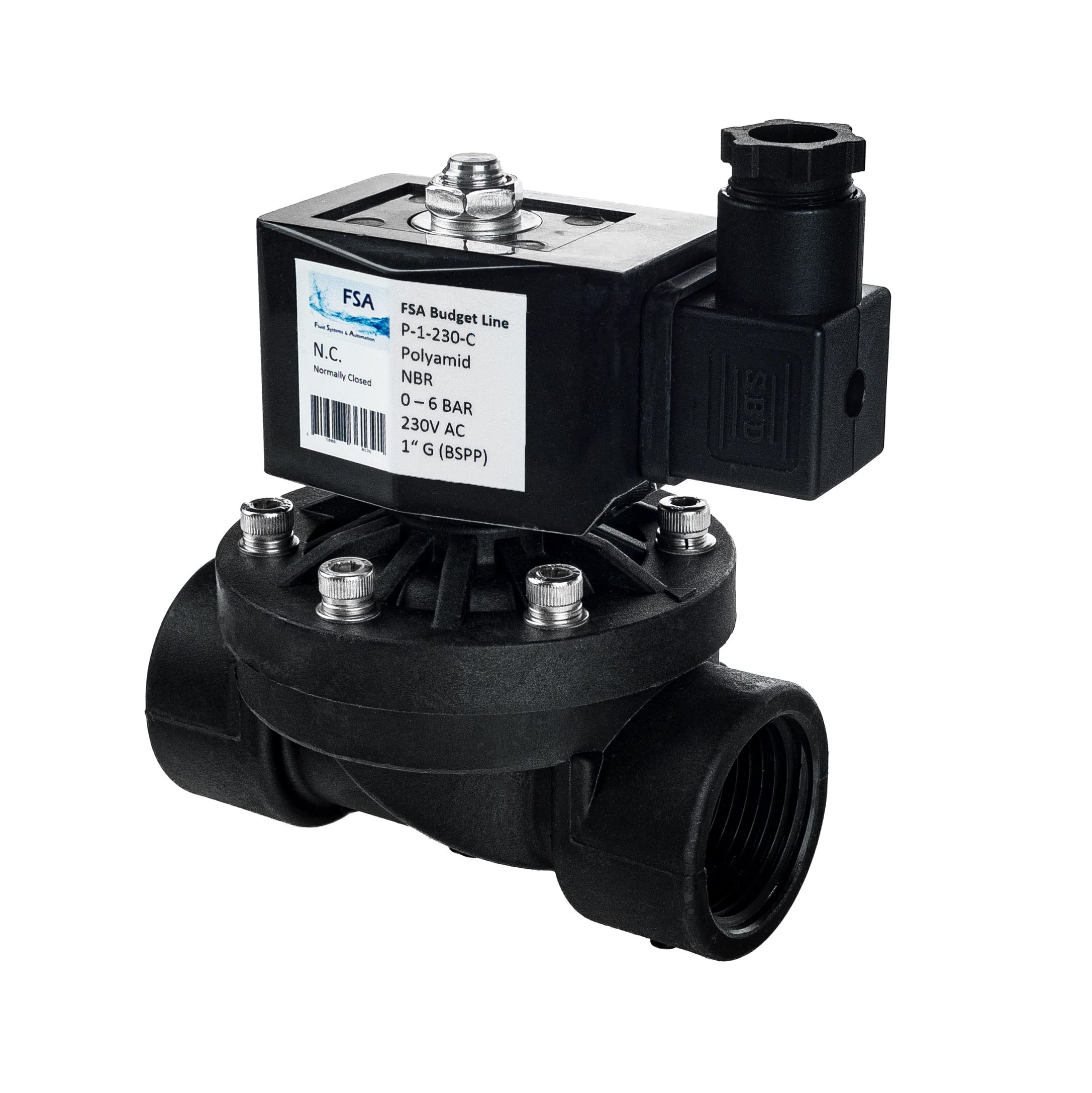 Électrovanne PA6 1" FSA 230V AC vanne d'arrêt eau normalement fermée