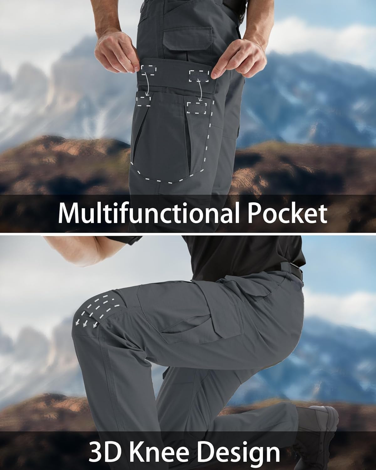 Men's Tactical Cargo Pants, Lightweight Water-Resistant, Ripstop Fabric for Hiking, Work, Outdoor Activities