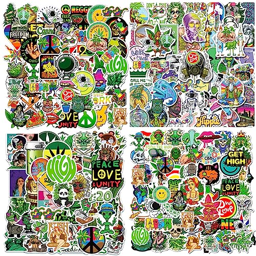 200Pcs Green Leaves Trippy Stickers for Laptop Water Bottles Skateboard Guitar Helmet - Waterproof Leaves for Adults (#1)