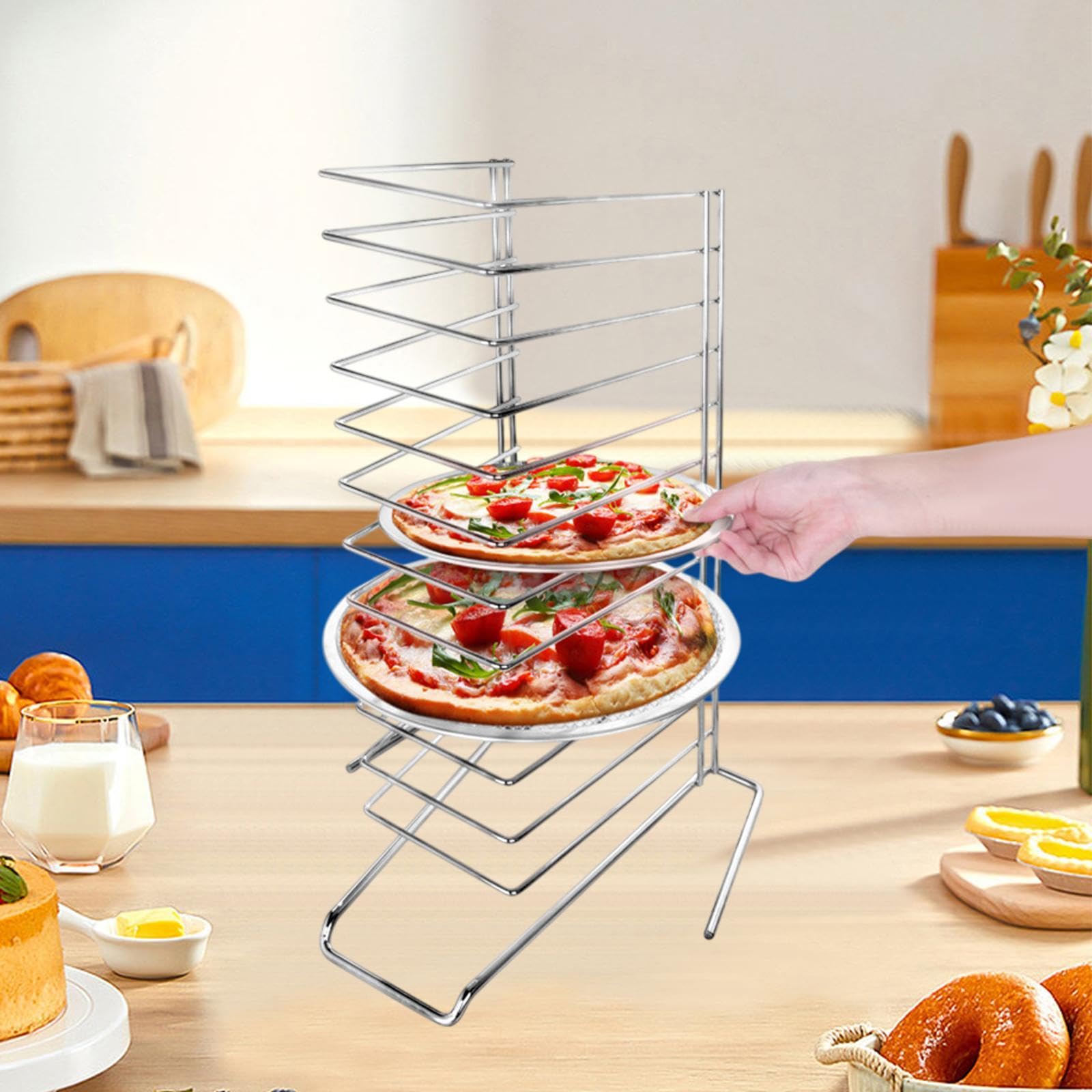 Vassoio refrigerante per pizza a 11 livelli e espositore in ferro Sto per campeggio, ristoranti, nic e catering, perfetto per arrostire e servire pizze calde