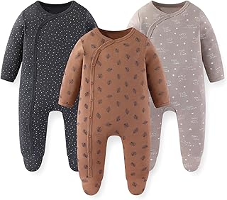 JELYLOVE Unisex Baby Boy Girl Footies Rompers Cotton Long Sleeve 3 Pack Infant Jumpsuits 0-12Months Babies' Outfits