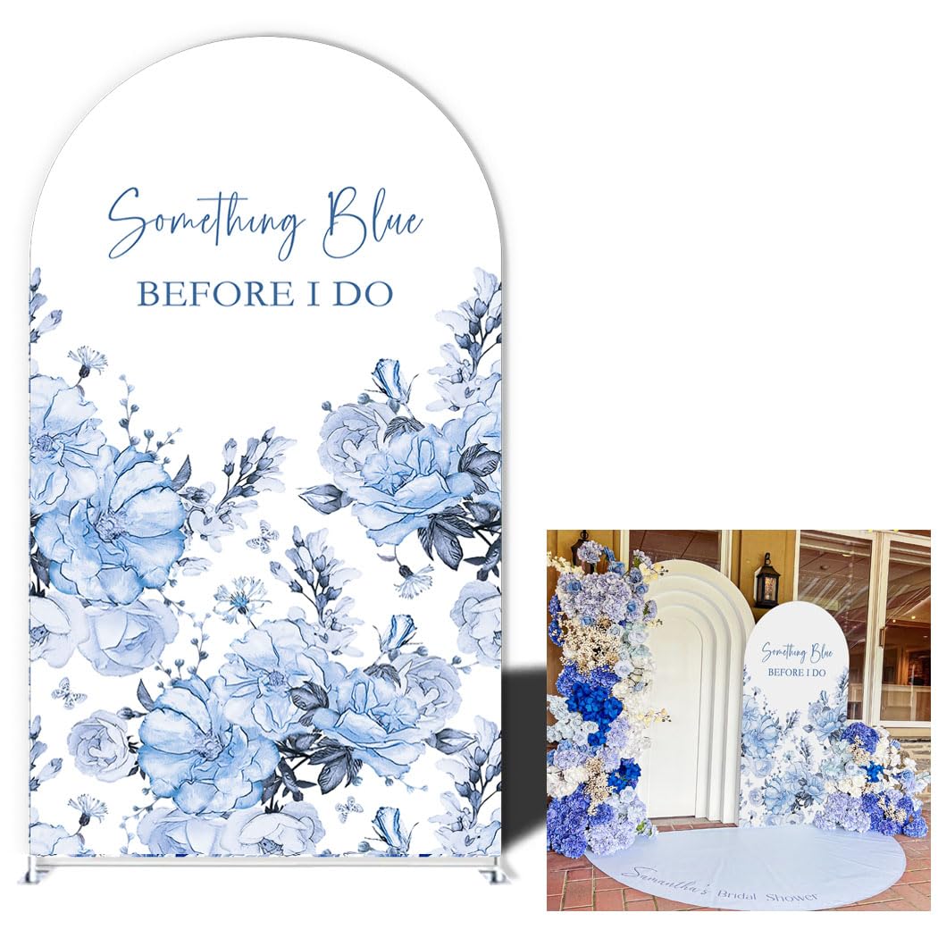 Something Blue Before I Do Bridal Shower Wedding Party Arched Stand Cover Chiara Background,Dust Blue Elastic Spandex Fabric,Durable Washable (