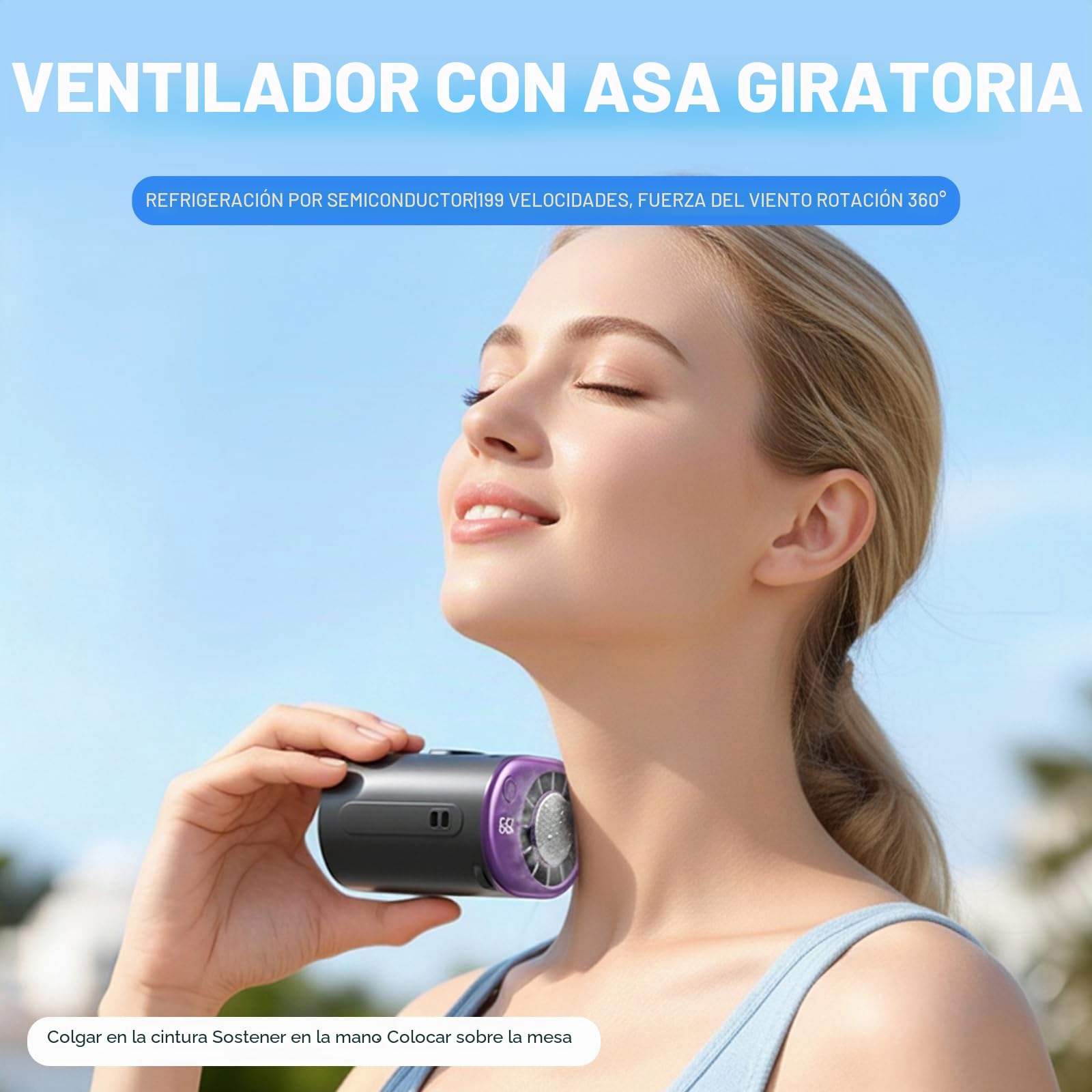 Ventilador de Aire Acondicionado en Clip para Coche 2026 con Pantalla LED, Rotación de 360°, Recargable por USB, 199 Niveles de Velocidad, Semi-Enfriamiento a 16°C, Abrazadera Ancha