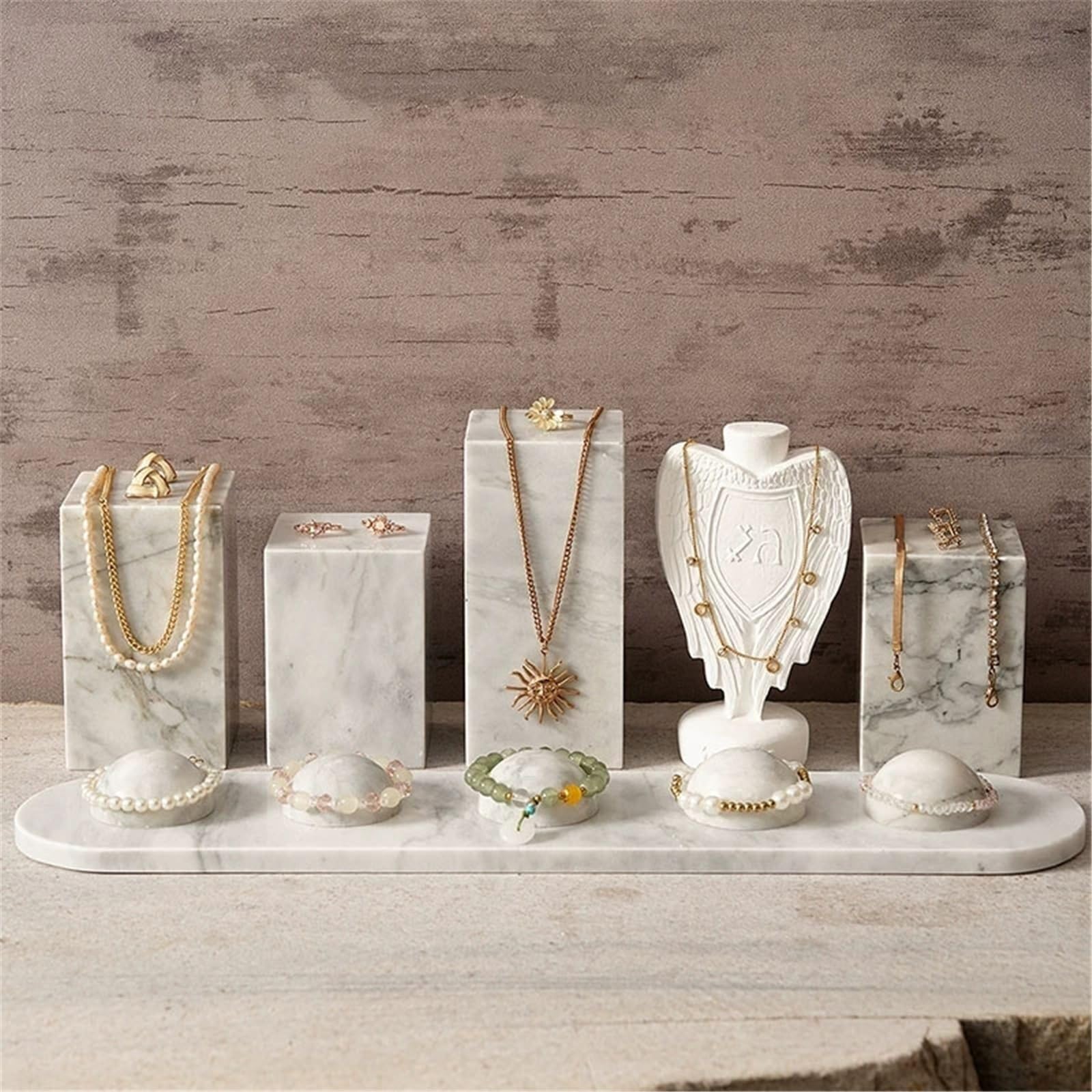 Soporte de joyería 11 Pcs Marble and Gypsum Jewelry Display Stand Set Organizador de Joyas