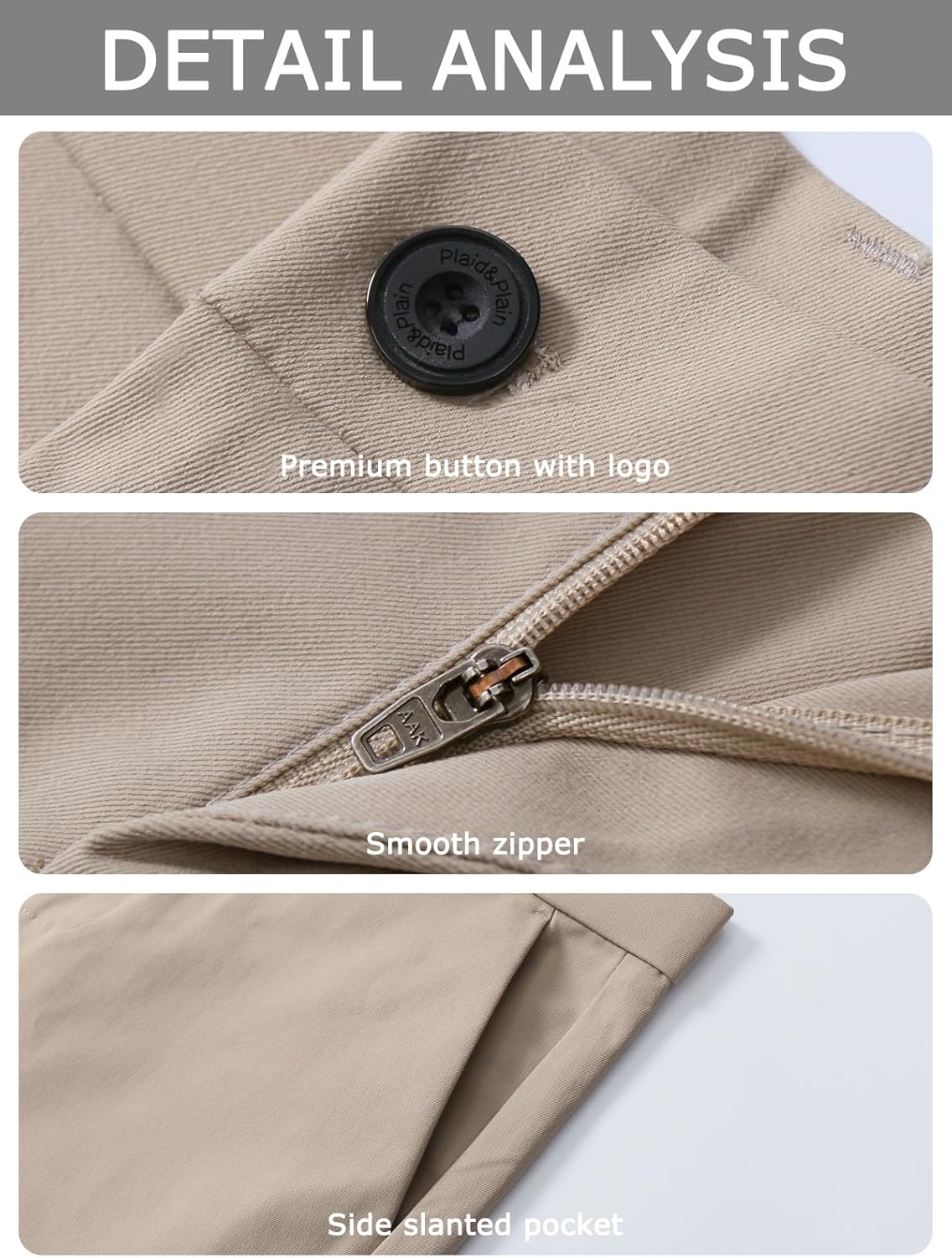 Plaid&Plain Men's Dress Pants Slim Fit Stretch Khaki Pants Wrinkle Free - Image 5