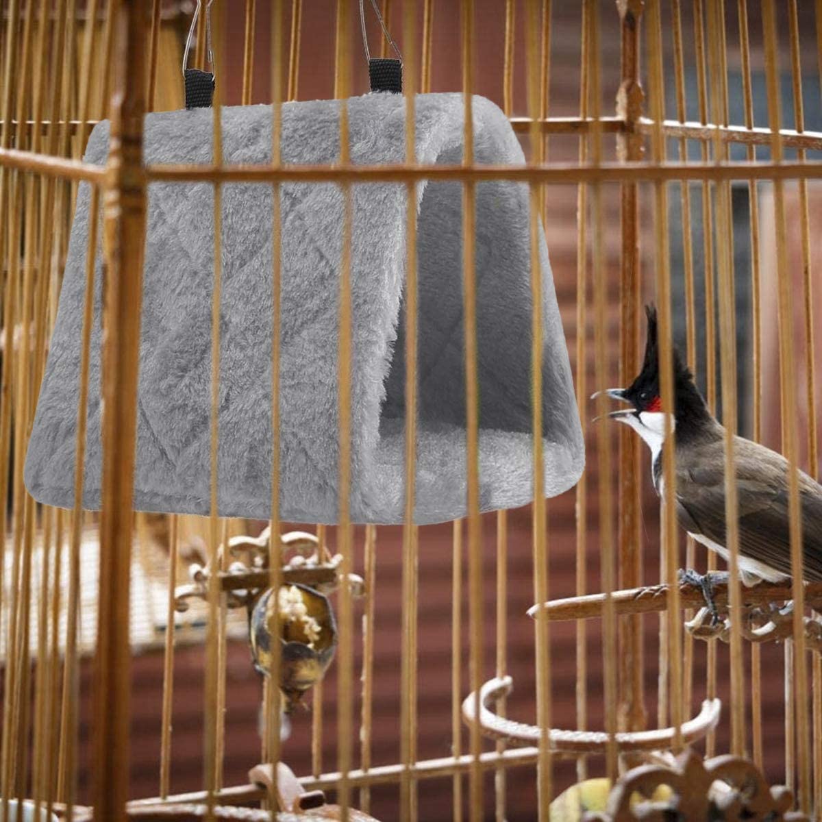 Voarge Nid d'oiseaus, tente de camping pour oiseaux Jouets d'hiver pour animaux de compagnie (S, Gris)