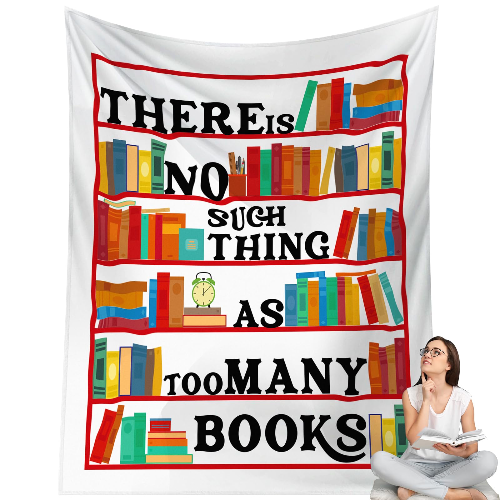 Preboun Christmas Book Lovers Gifts Flannel Blanket Bookish Gifts Librarian Blanket 60" x 50" Bookworm Gifts Book Accessories for Reading Lover Writers Book Club Gifts for Birthday