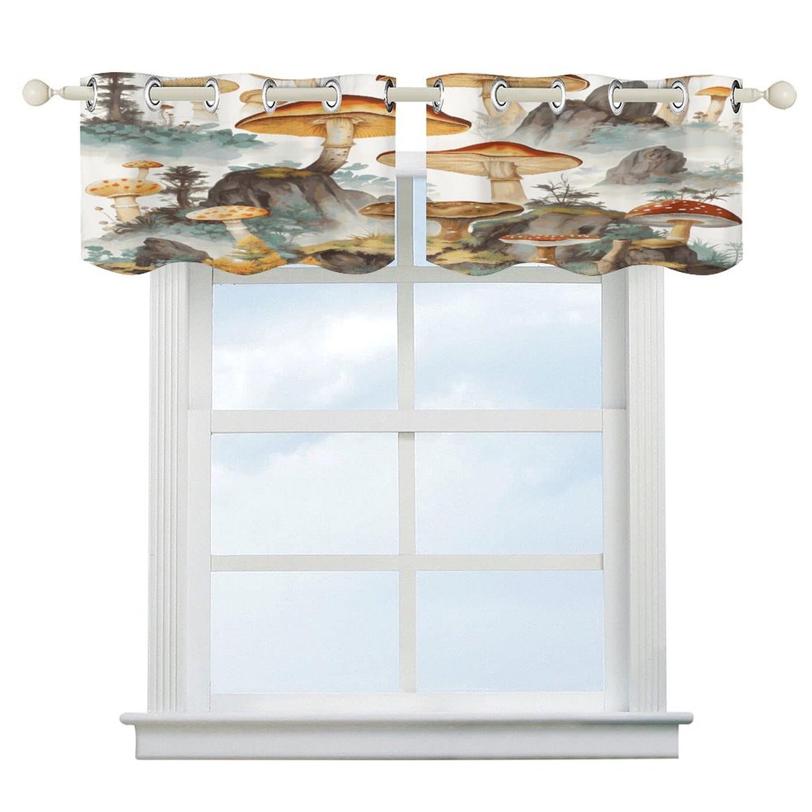 Fekiloot Style Japanese Painting Mushroom Short Curtains Valance Curtain
