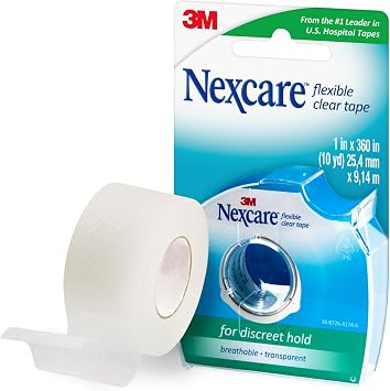 Nexcare Flexible Clear Tape, Waterproof Transparent Medical Tape, 1 in x 10 yds, 1 Count Pack of 1