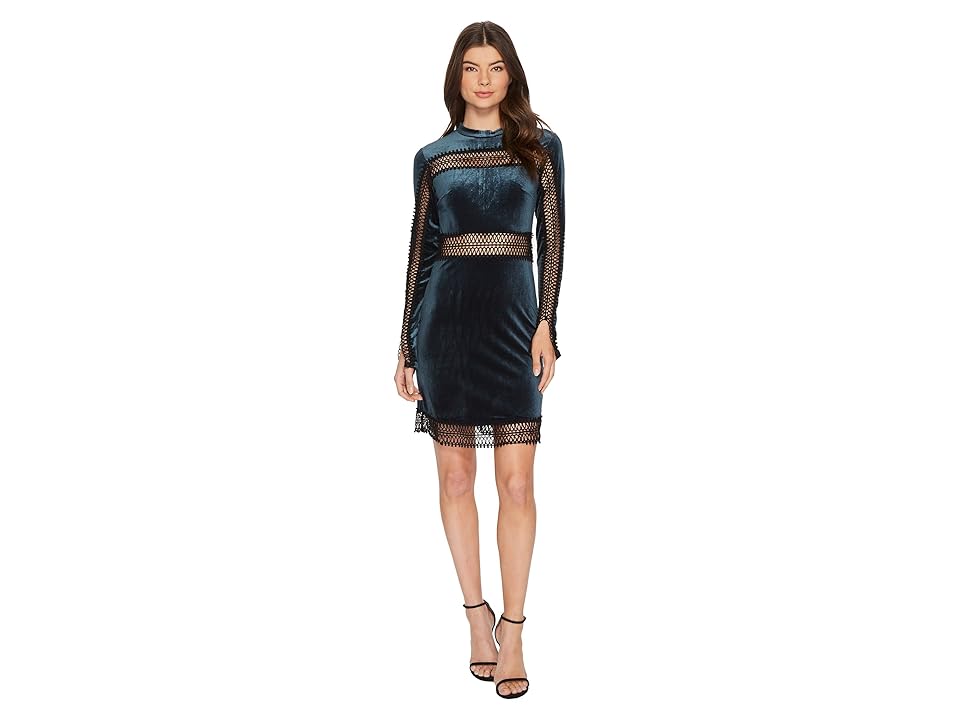 

ROMEO & JULIET COUTURE Velvet w/ Sheer Lace Trim Dress (Emerald) Women's Dress